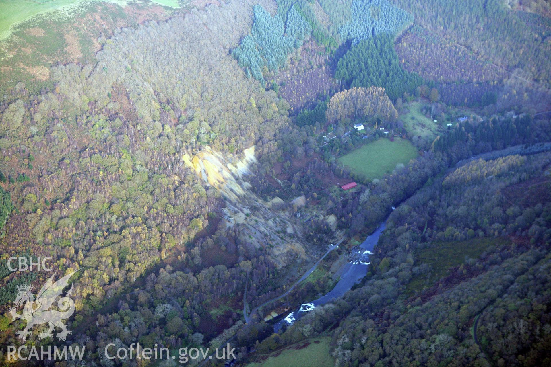 RCAHMW colour oblique aerial photograph of Cwmrheidol Mine. Taken on 09 November 2009 by Toby Driver