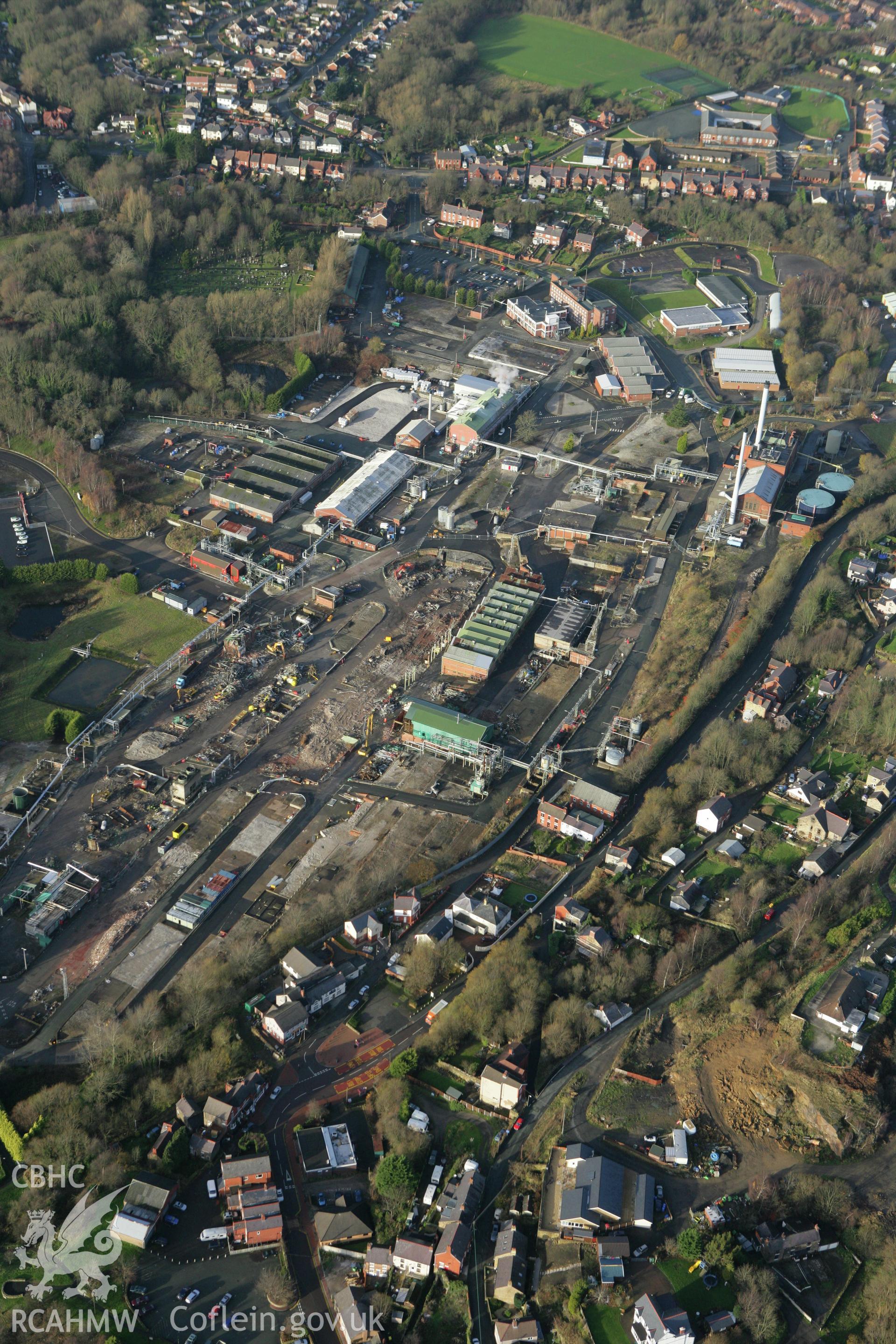 RCAHMW colour oblique aerial photograph of Monsanto Chemical Works, Ruabon, under demolition Taken on 10 December 2009 by Toby Driver