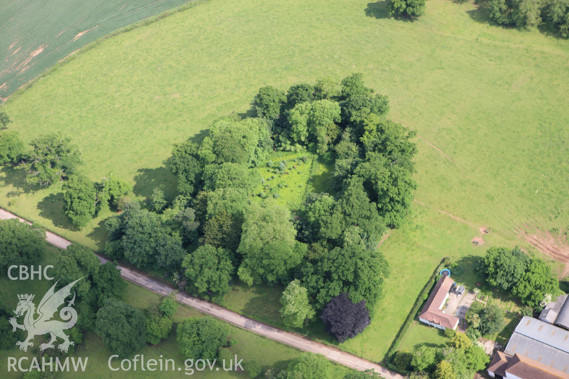 RCAHMW colour oblique aerial photograph of Tregrug Castle, Llangybi. Taken on 11 June 2009 by Toby Driver