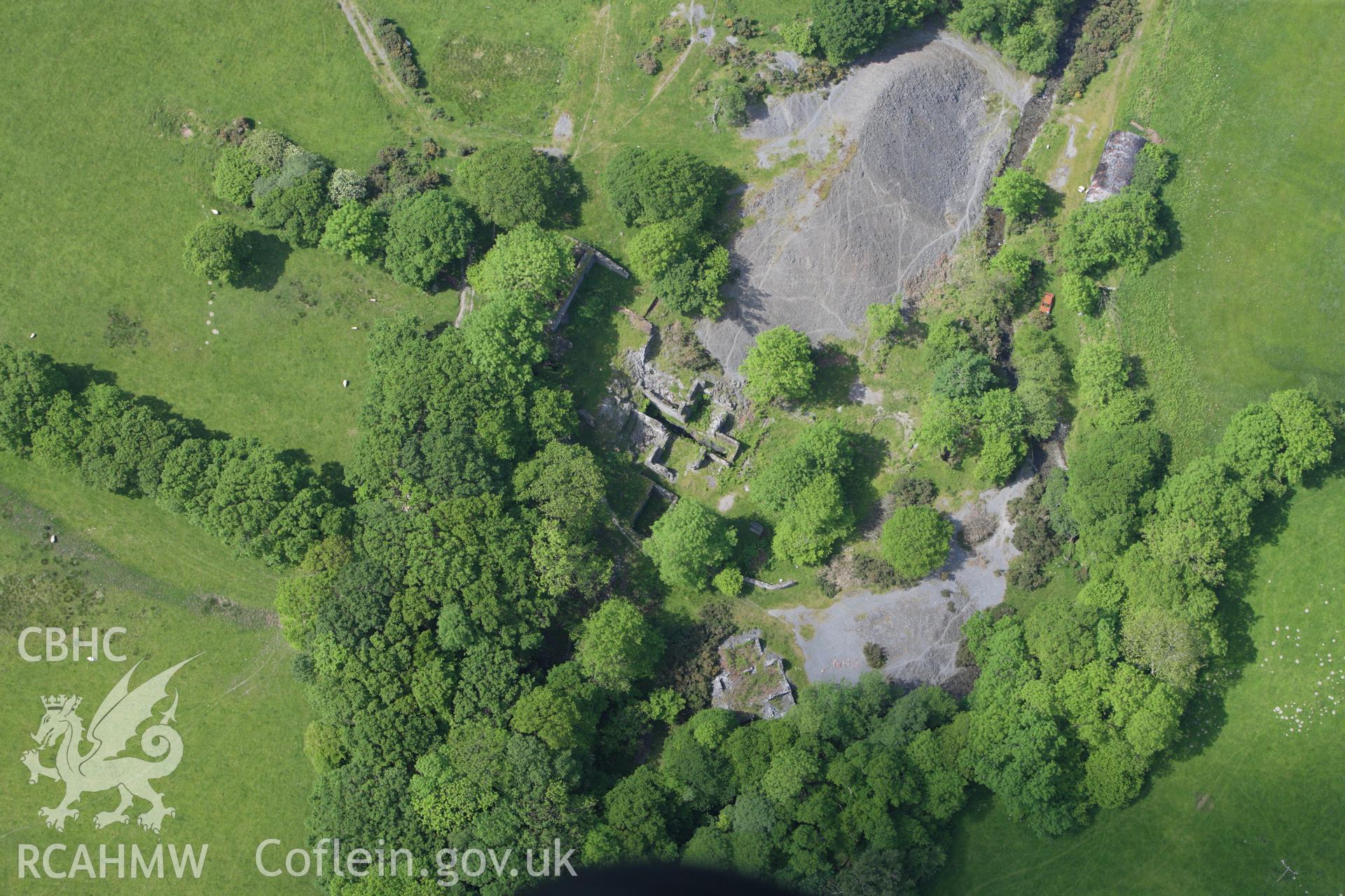 RCAHMW colour oblique aerial photograph of Bronfloyd Lead Mine. Taken on 02 June 2009 by Toby Driver