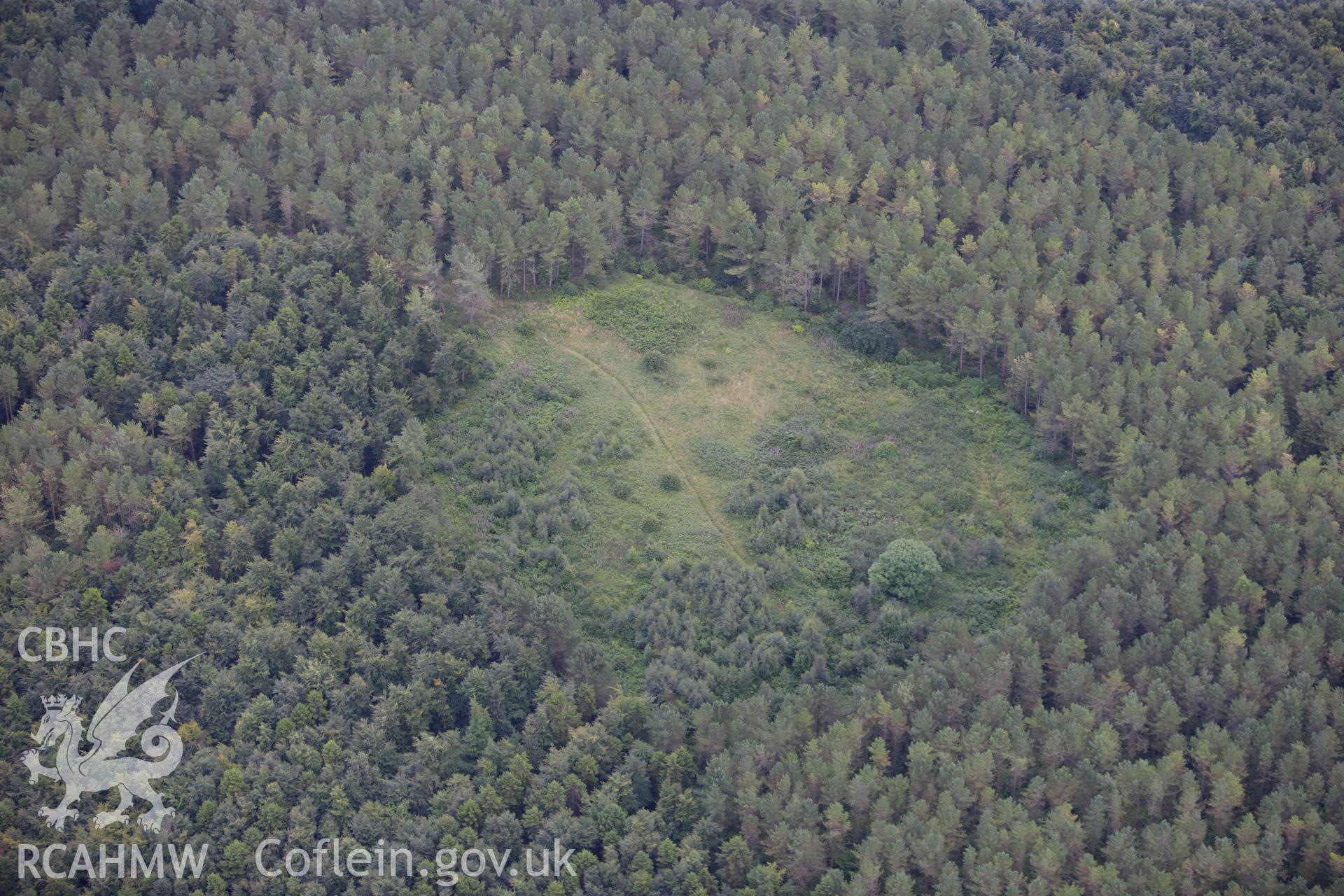 RCAHMW colour oblique aerial photograph of Glol Hill Enclosure. Taken on 30 July 2009 by Toby Driver