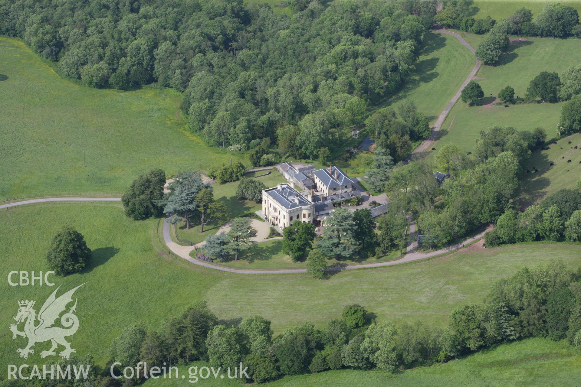 RCAHMW colour oblique aerial photograph of Bertholey House, Llantrisant Fawr. Taken on 11 June 2009 by Toby Driver