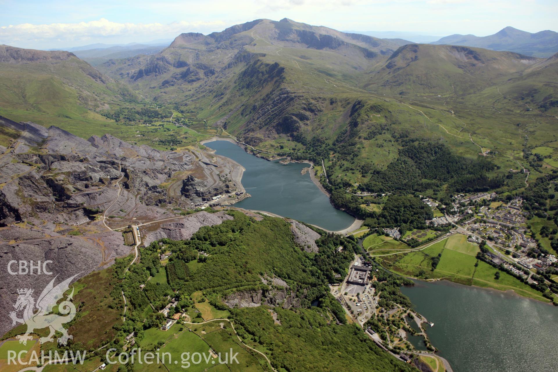 RCAHMW colour oblique aerial photograph of Snowdon and Llanberis. Taken on 16 June 2009 by Toby Driver