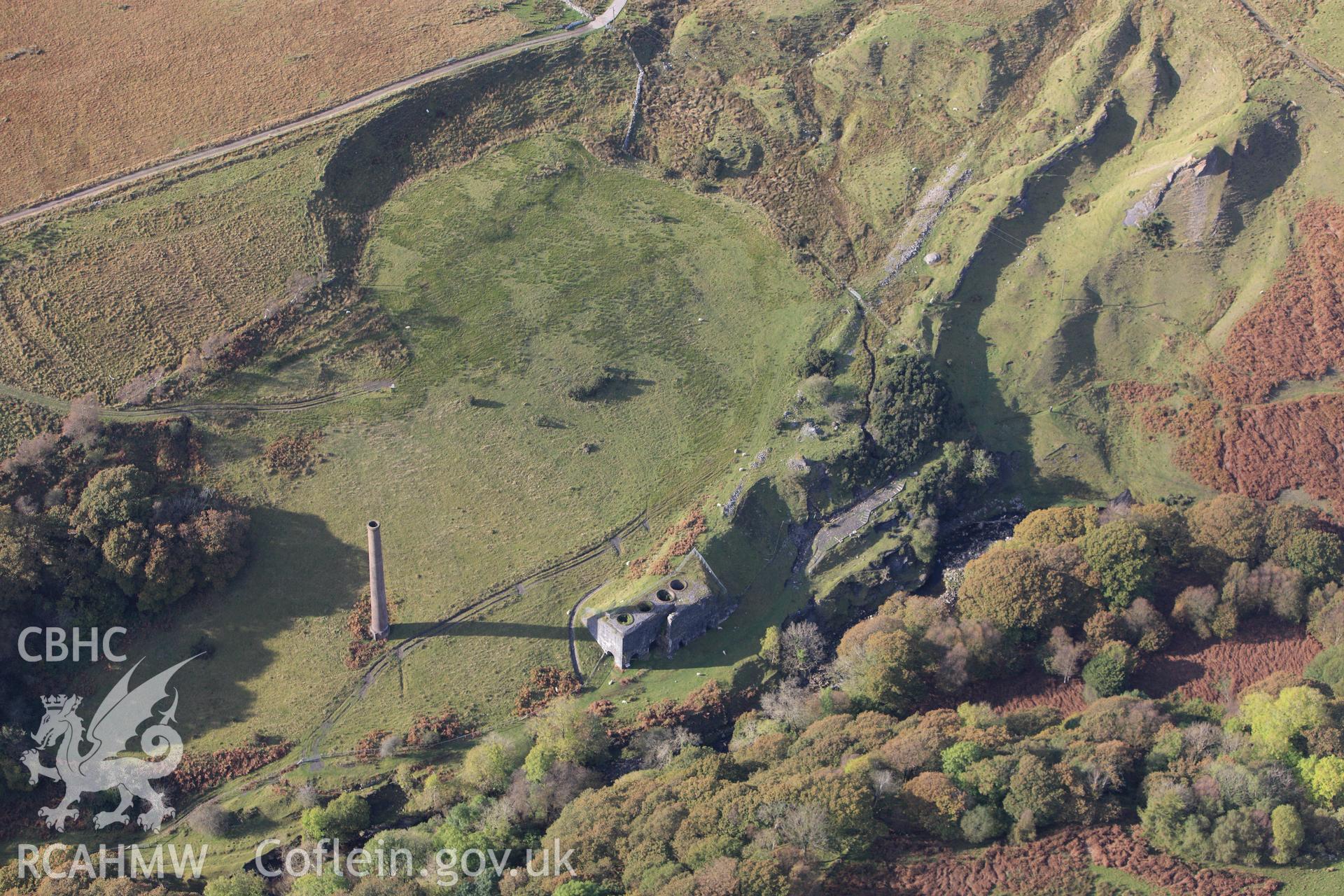 RCAHMW colour oblique aerial photograph of Henllys Vale Coal Mine and Quarry. Taken on 14 October 2009 by Toby Driver