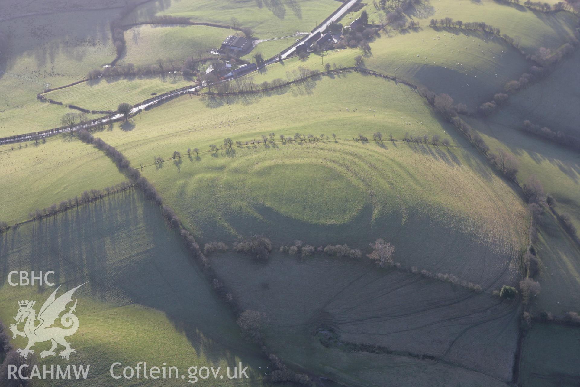 RCAHMW colour oblique photograph of Pentre Camp. Taken by Toby Driver on 21/01/2009.