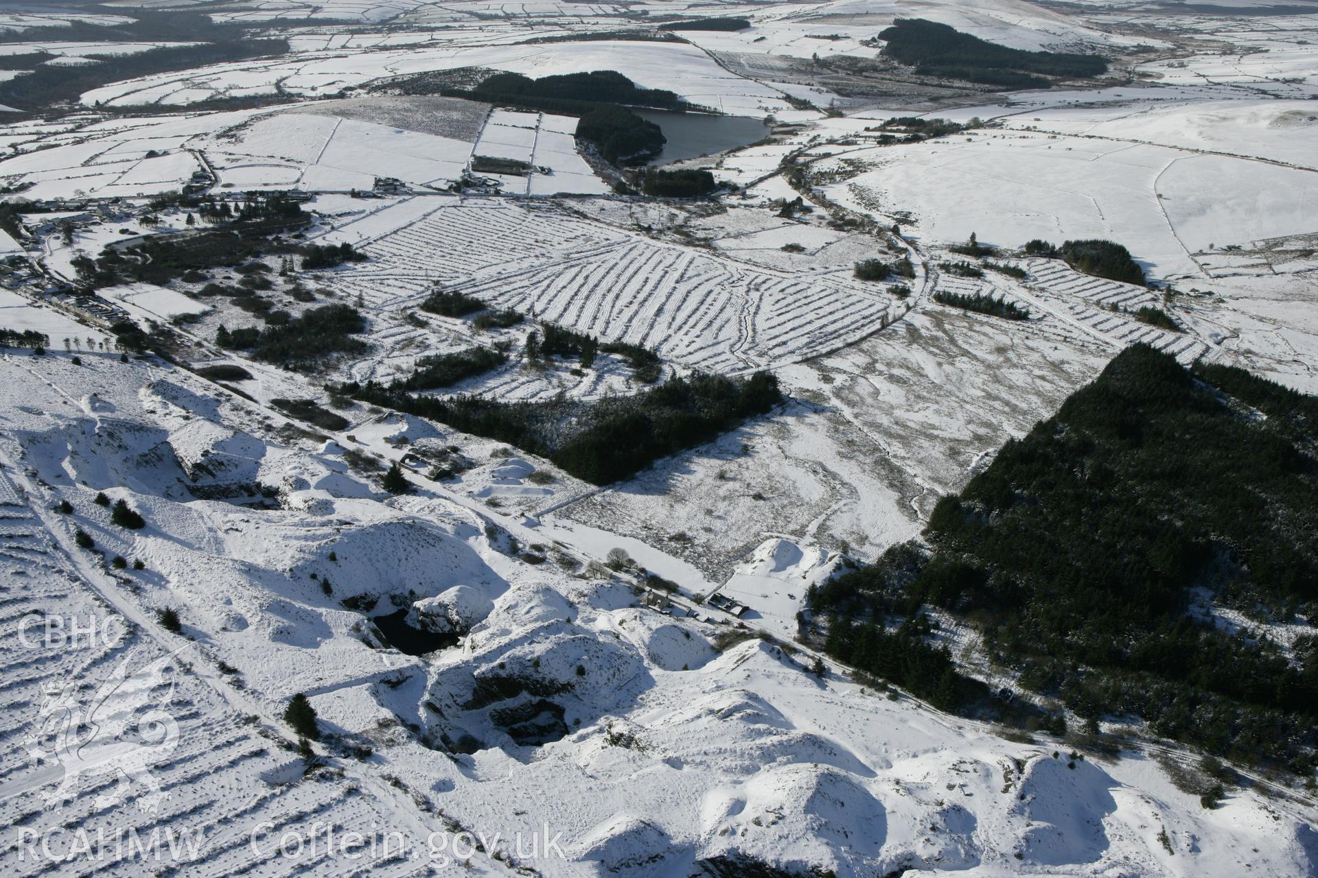 RCAHMW colour oblique photograph of Rosebush slate quarries. Taken by Toby Driver on 06/02/2009.