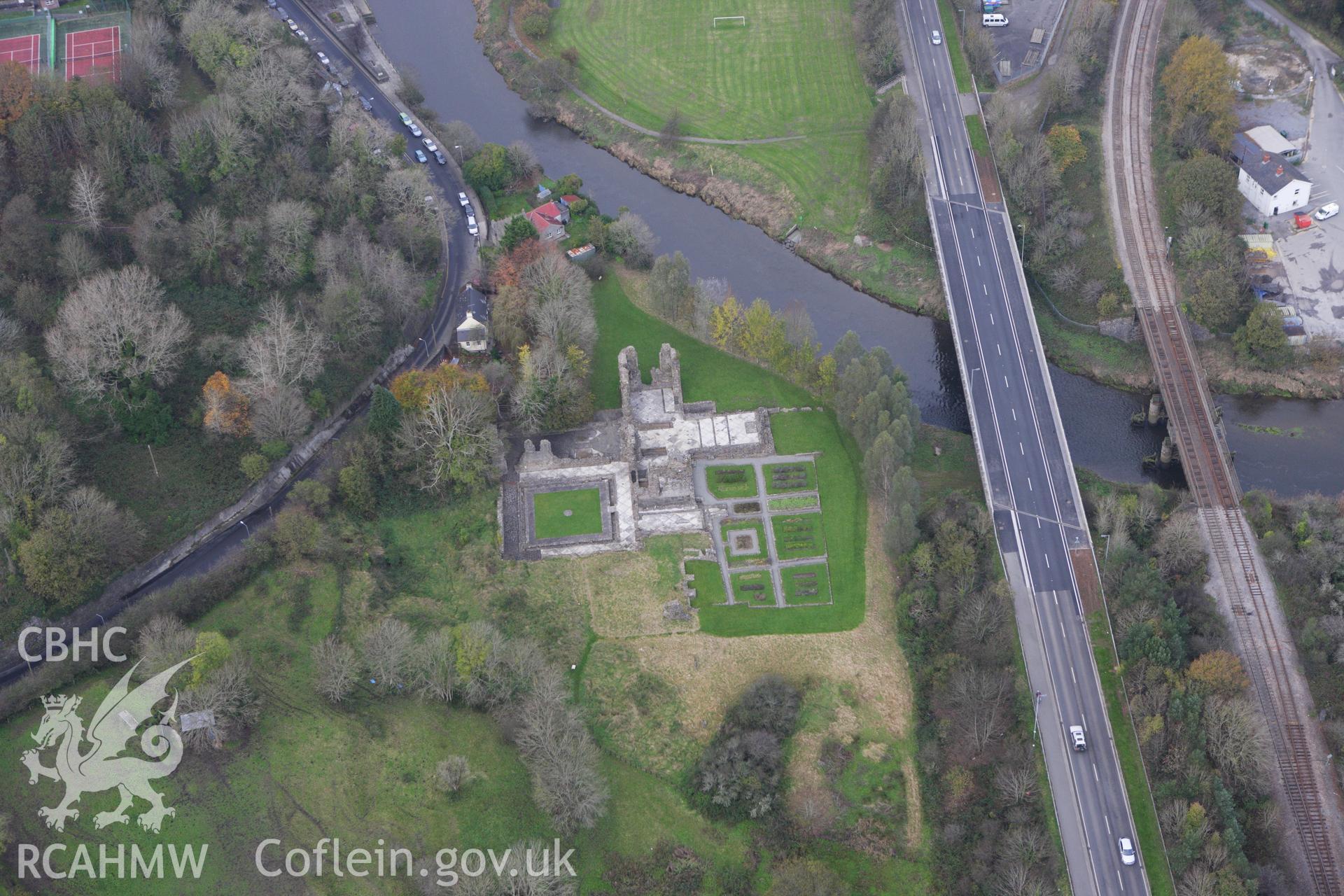 RCAHMW colour oblique aerial photograph of Priory of St Mary and St Thomas The Martyr, Haverfordwest. Taken on 09 November 2009 by Toby Driver