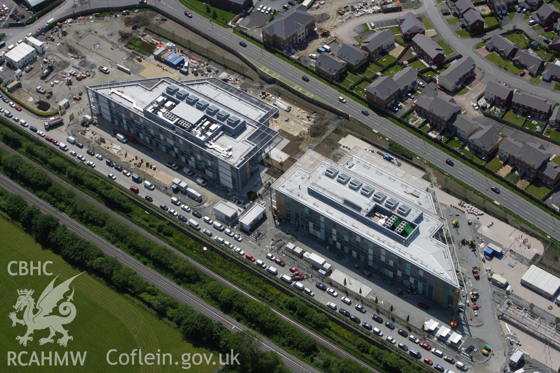 RCAHMW colour oblique aerial photograph of Welsh Assembly Government and County Council offices, Aberystwyth. Taken on 02 June 2009 by Toby Driver