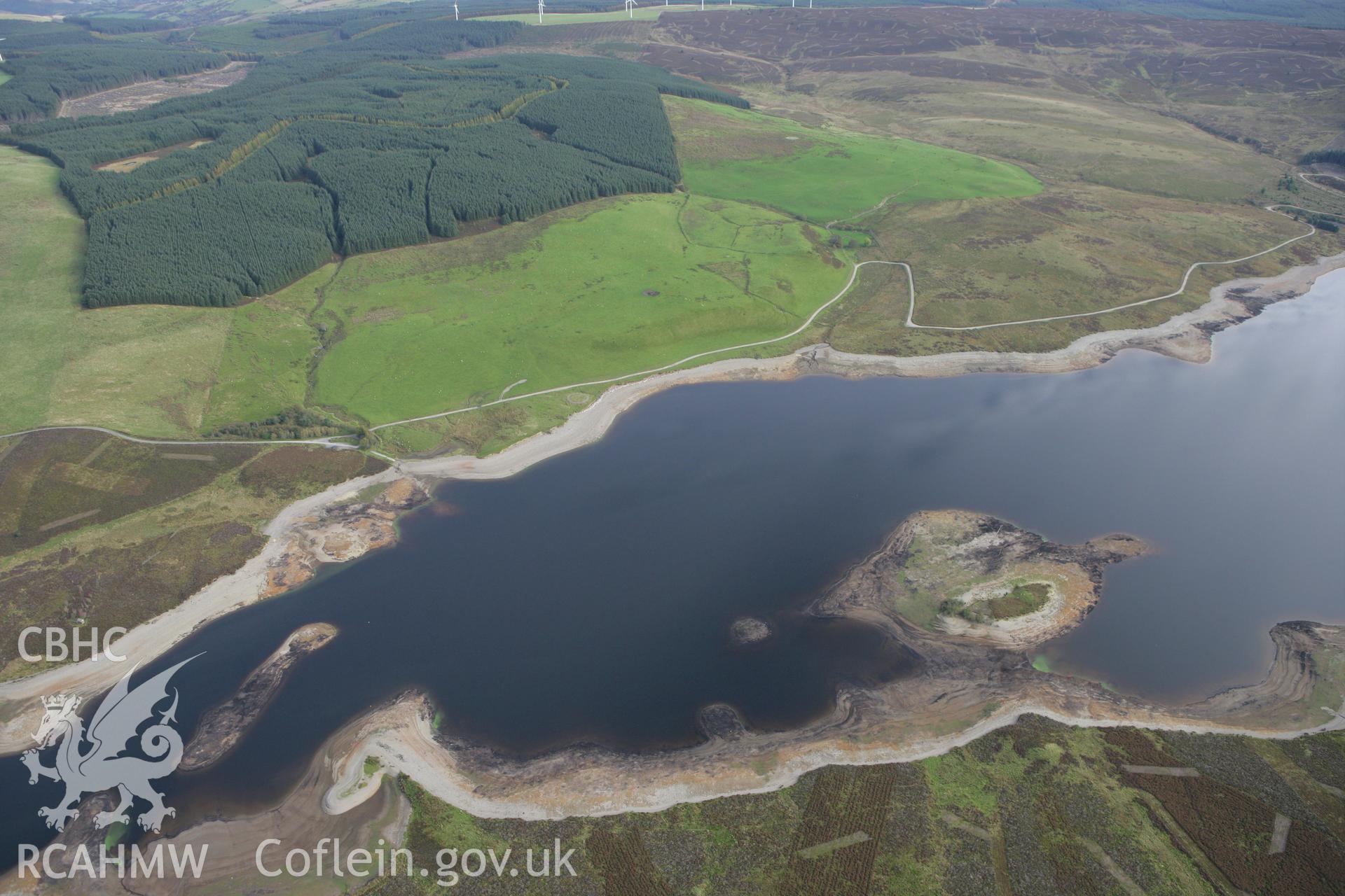 RCAHMW colour oblique aerial photograph of Llyn Brenig with low water. Taken on 13 October 2009 by Toby Driver