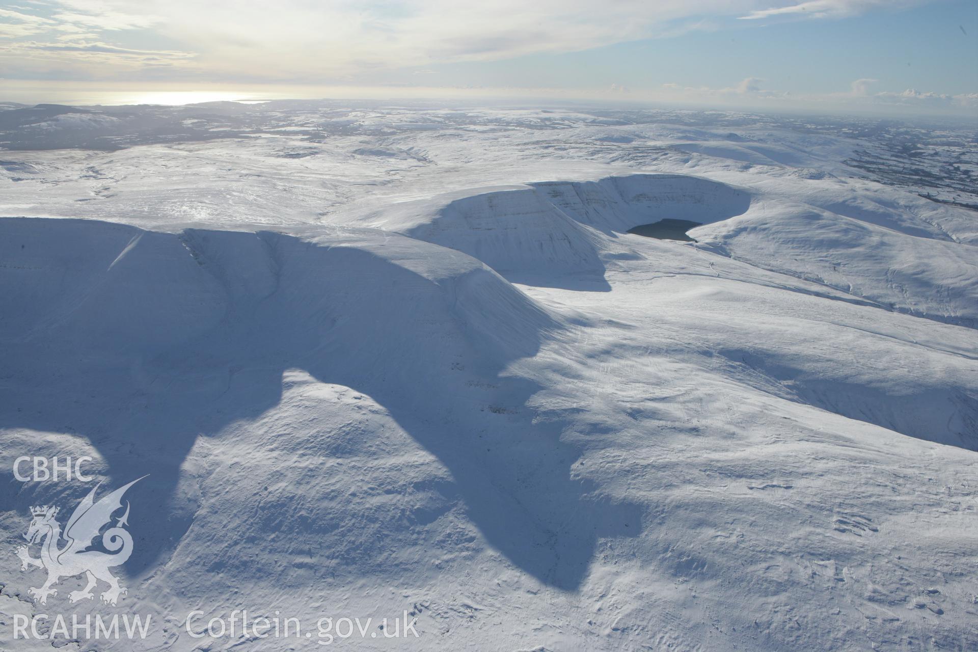 RCAHMW colour oblique photograph of Llyn y Fan Fach, winter landscape. Taken by Toby Driver on 06/02/2009.