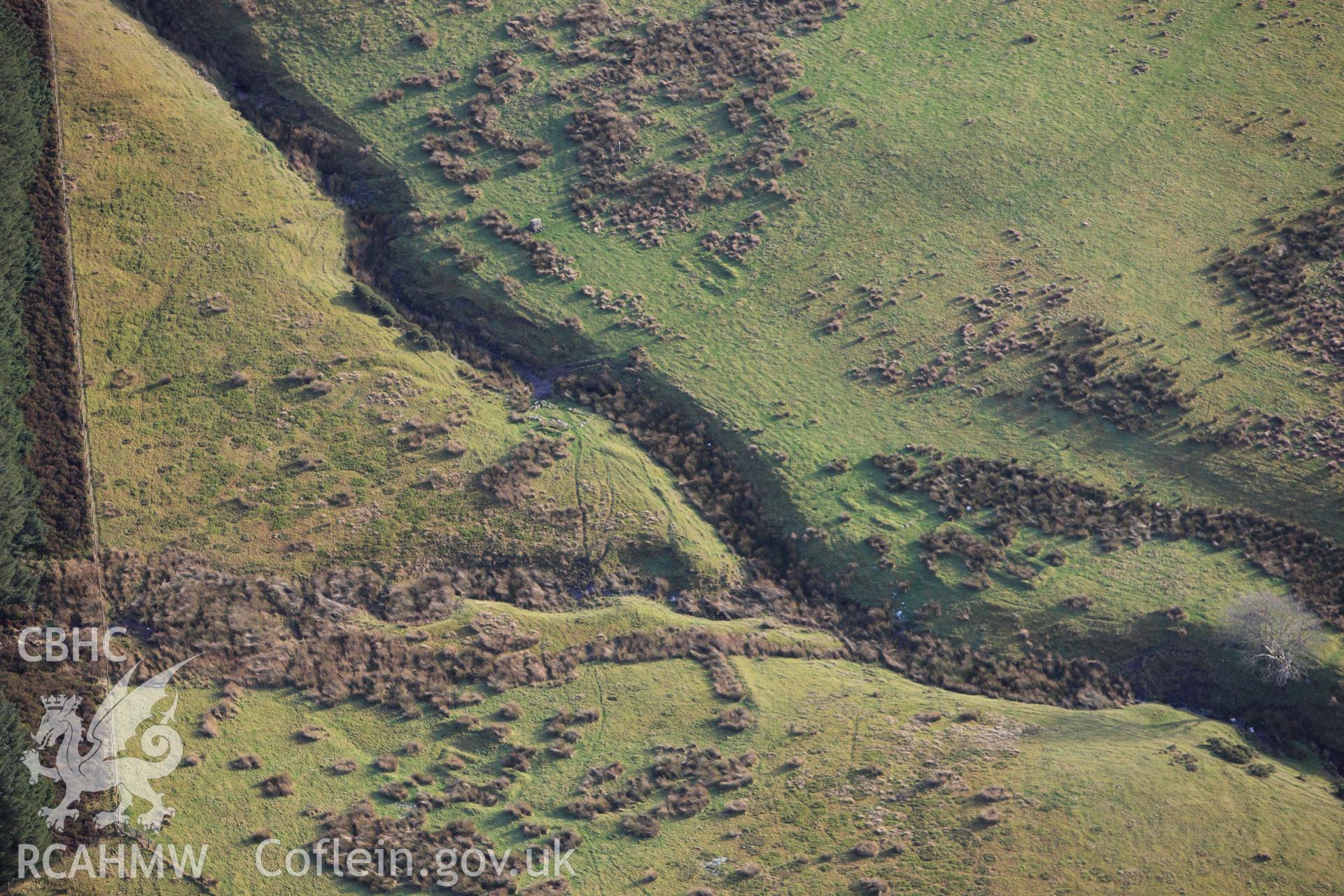 RCAHMW colour oblique aerial photograph of Hafod Nant y Griafolen Hut and Enclosure VI, deserted rural settlement. Taken on 10 December 2009 by Toby Driver