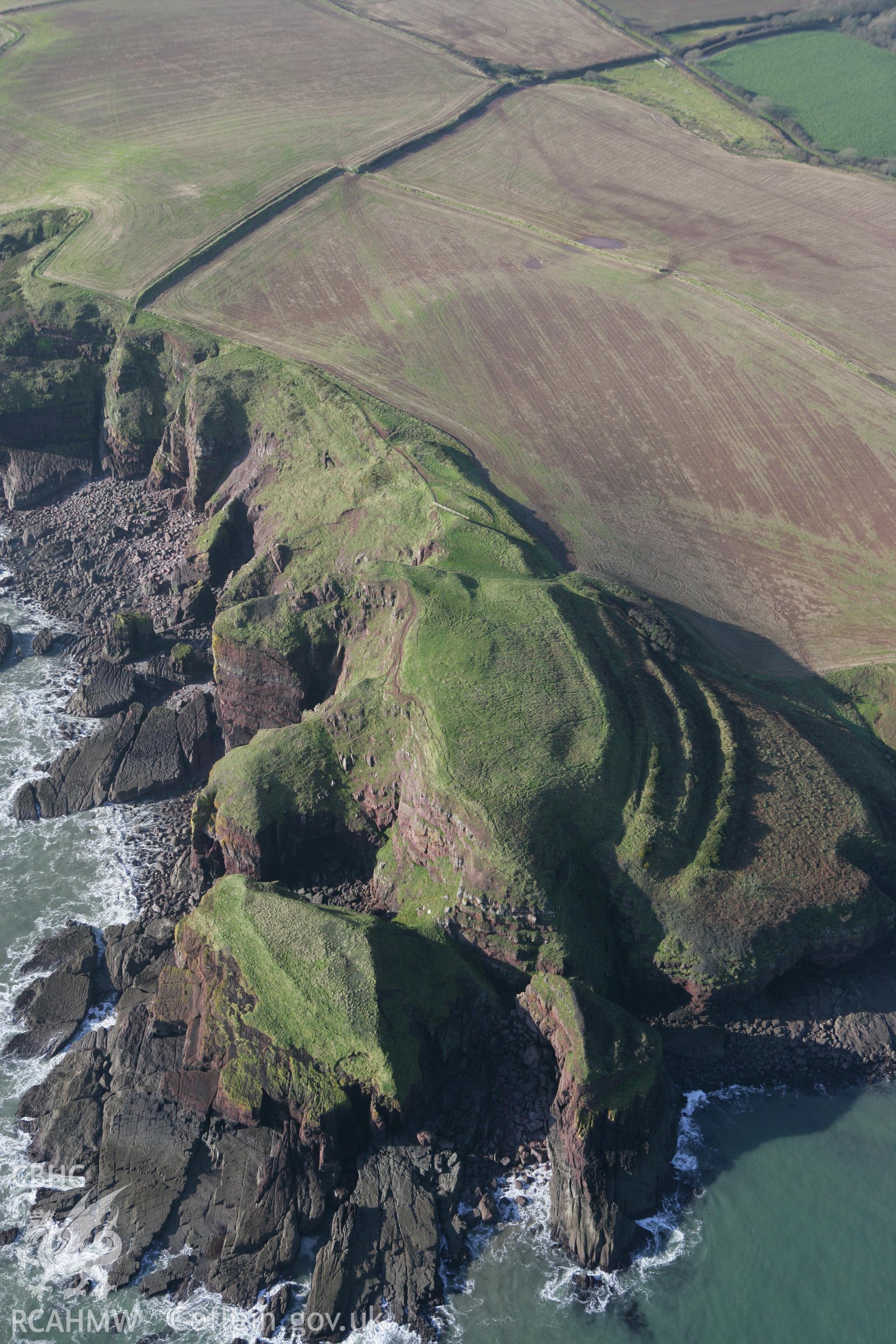 RCAHMW colour oblique aerial photograph of Greenala Point Fort. Taken on 28 January 2009 by Toby Driver