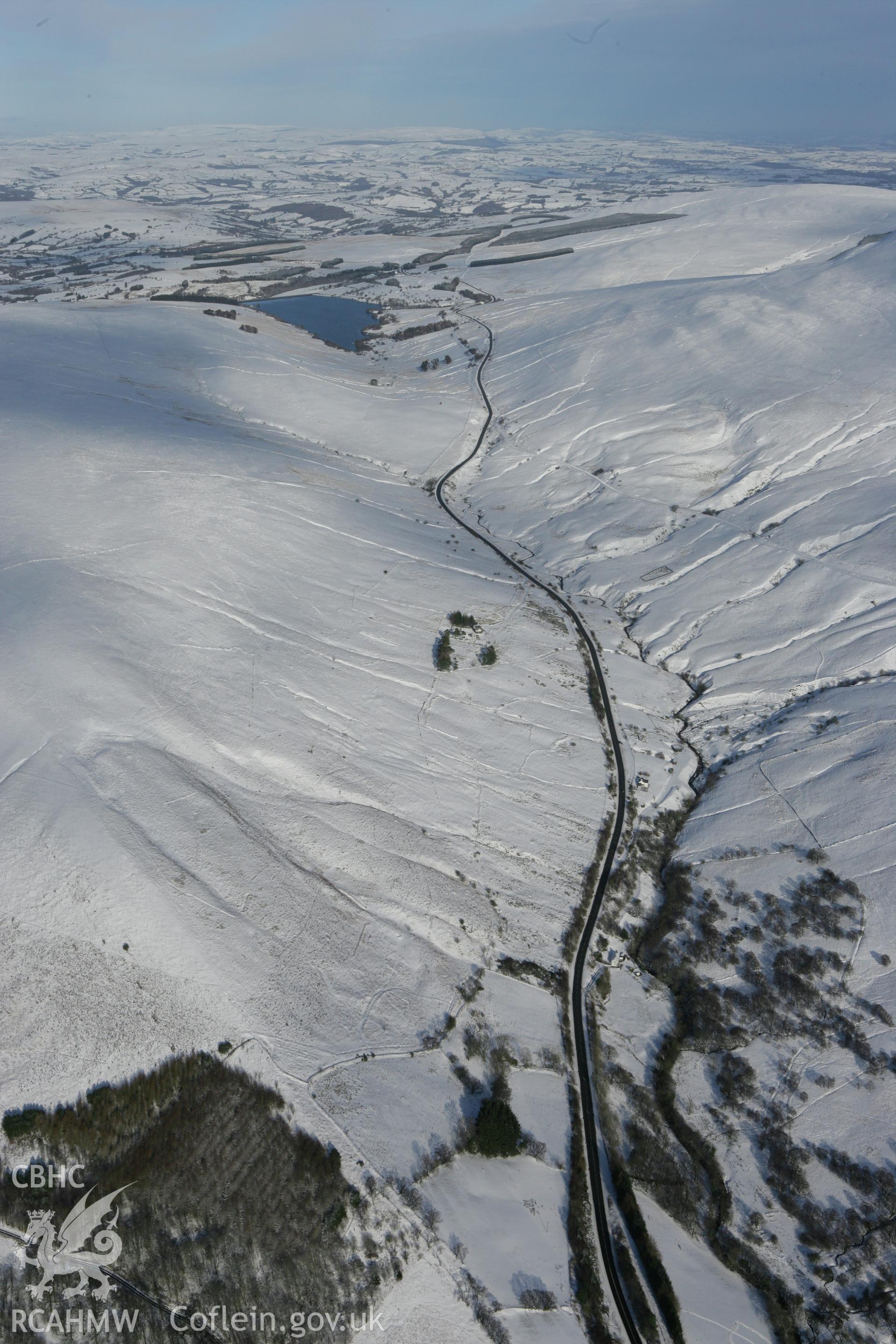 RCAHMW colour oblique photograph of Cefn Cul Rabbit Farm, from south. Taken by Toby Driver on 06/02/2009.