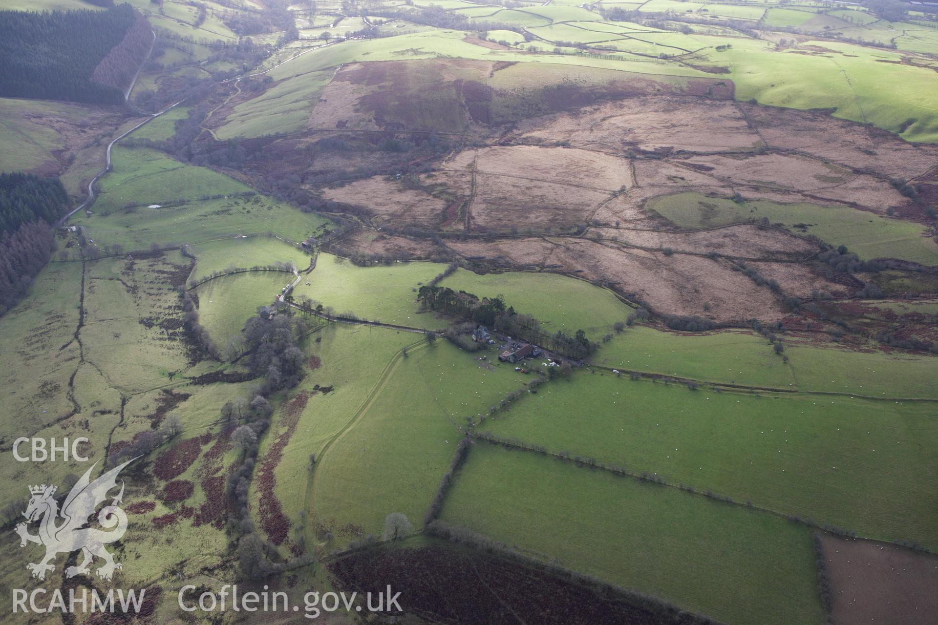 RCAHMW colour oblique aerial photograph of a section of the Monk's Trod from Abbey Cwm Hir to Park and Moel Hywel. Taken on 10 December 2009 by Toby Driver