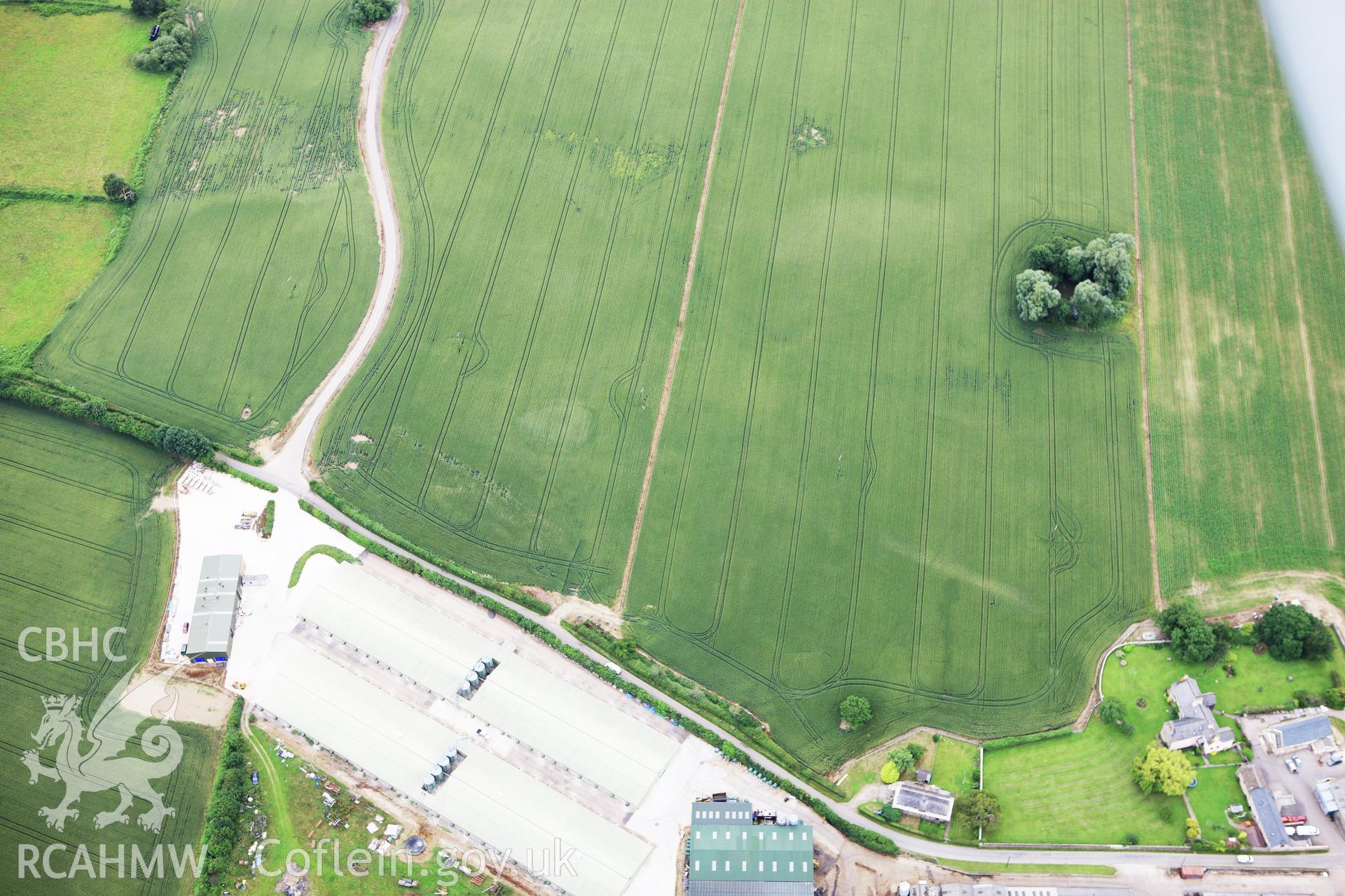 RCAHMW colour oblique aerial photograph of Trostrey Court Enclosure. Taken on 09 July 2009 by Toby Driver