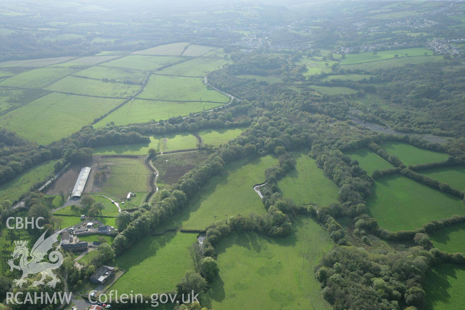 RCAHMW colour oblique aerial photograph of old coal levels at Maes Mawr, Pontyberem, looking south-west. Taken on 14 October 2009 by Toby Driver