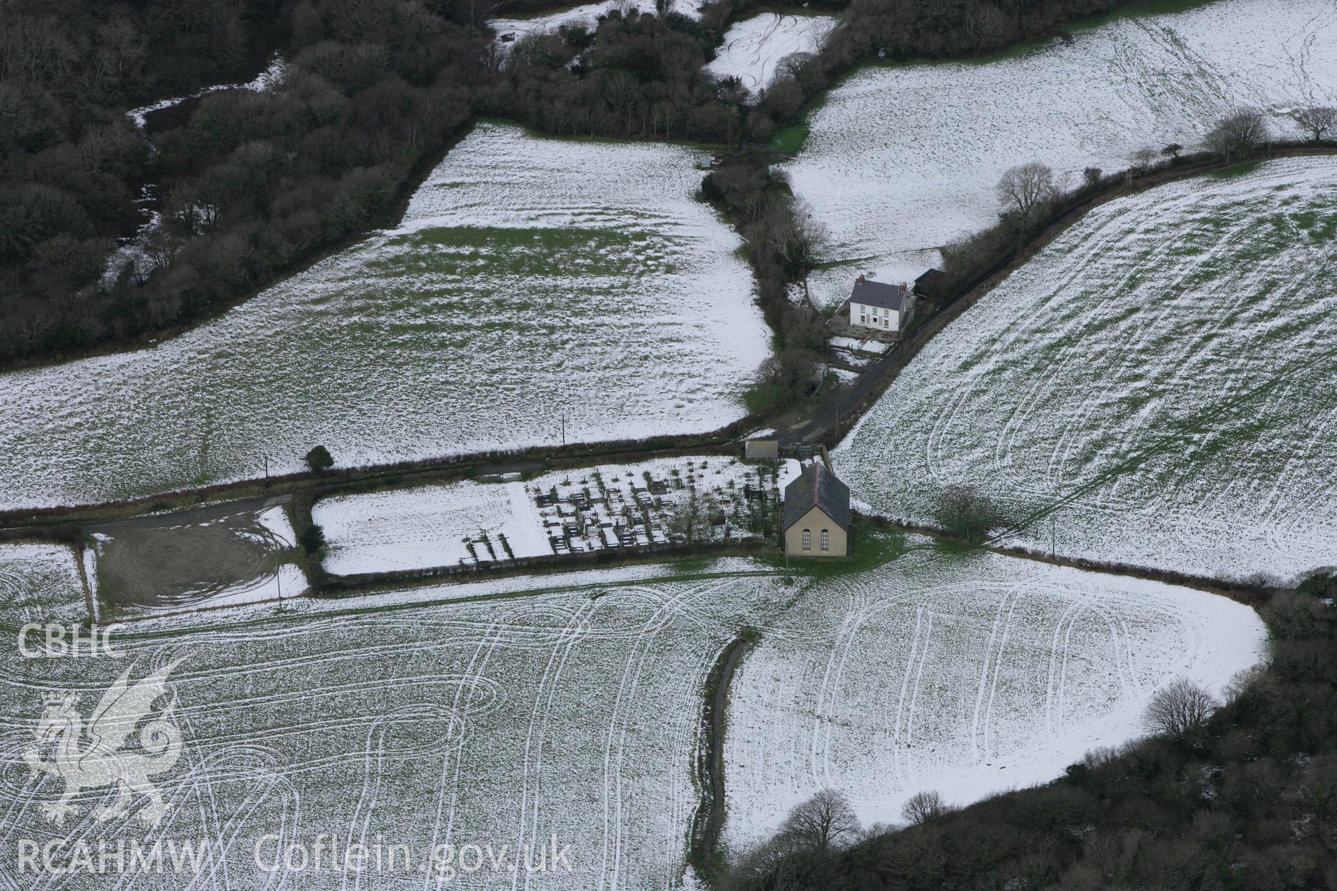 RCAHMW colour oblique photograph of Caersalem Welsh Baptist Chapel, Cilgwyn. Taken by Toby Driver on 06/02/2009.