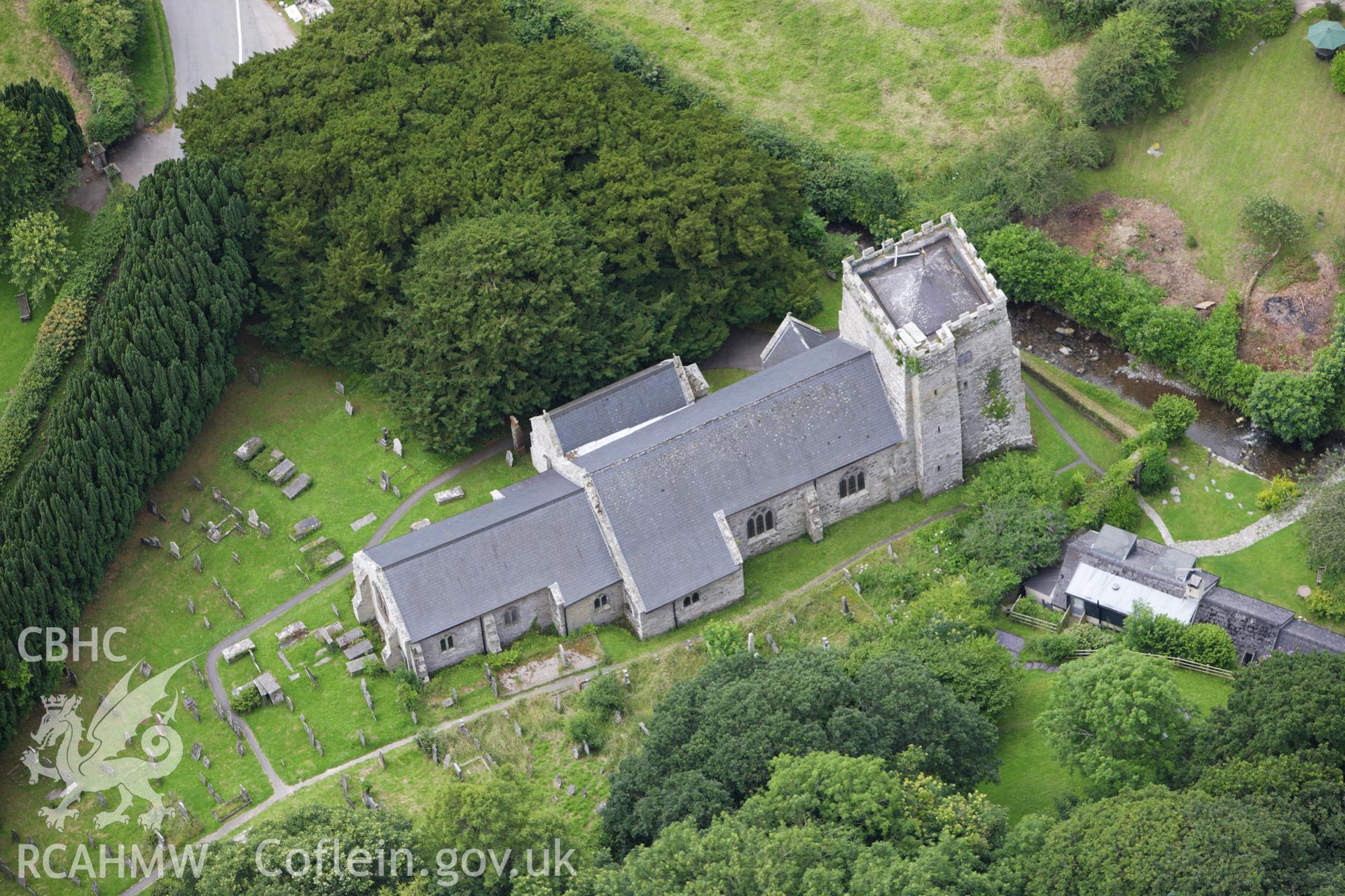 RCAHMW colour oblique aerial photograph of St Brynach's Church, Nevern. Taken on 09 July 2009 by Toby Driver