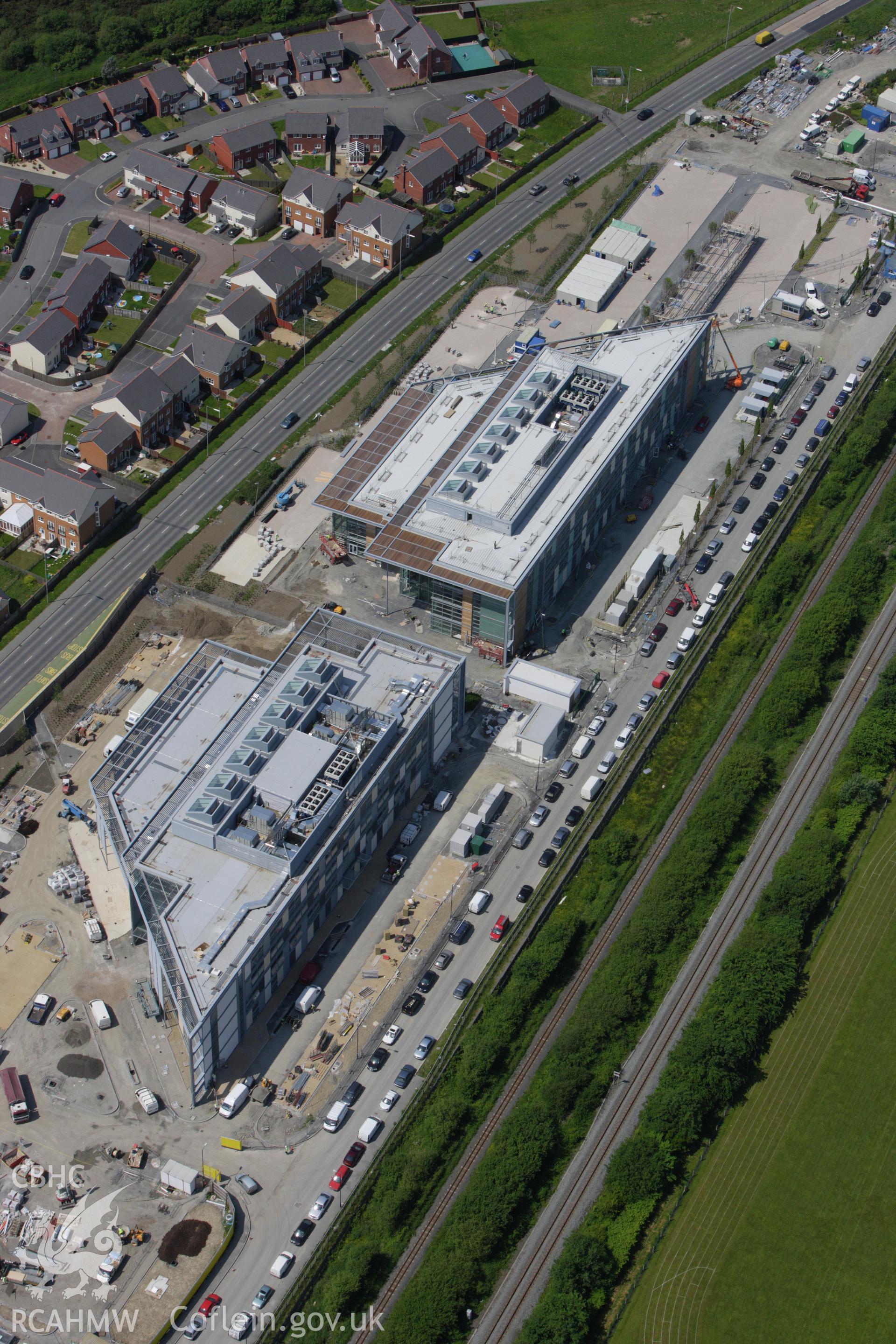RCAHMW colour oblique aerial photograph of Welsh Assembly Government and County Council offices, Aberystwyth. Taken on 02 June 2009 by Toby Driver