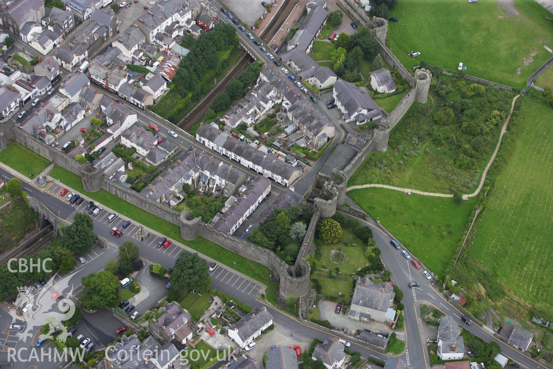 RCAHMW colour oblique aerial photograph of Conwy Town Walls. Taken on 06 August 2009 by Toby Driver