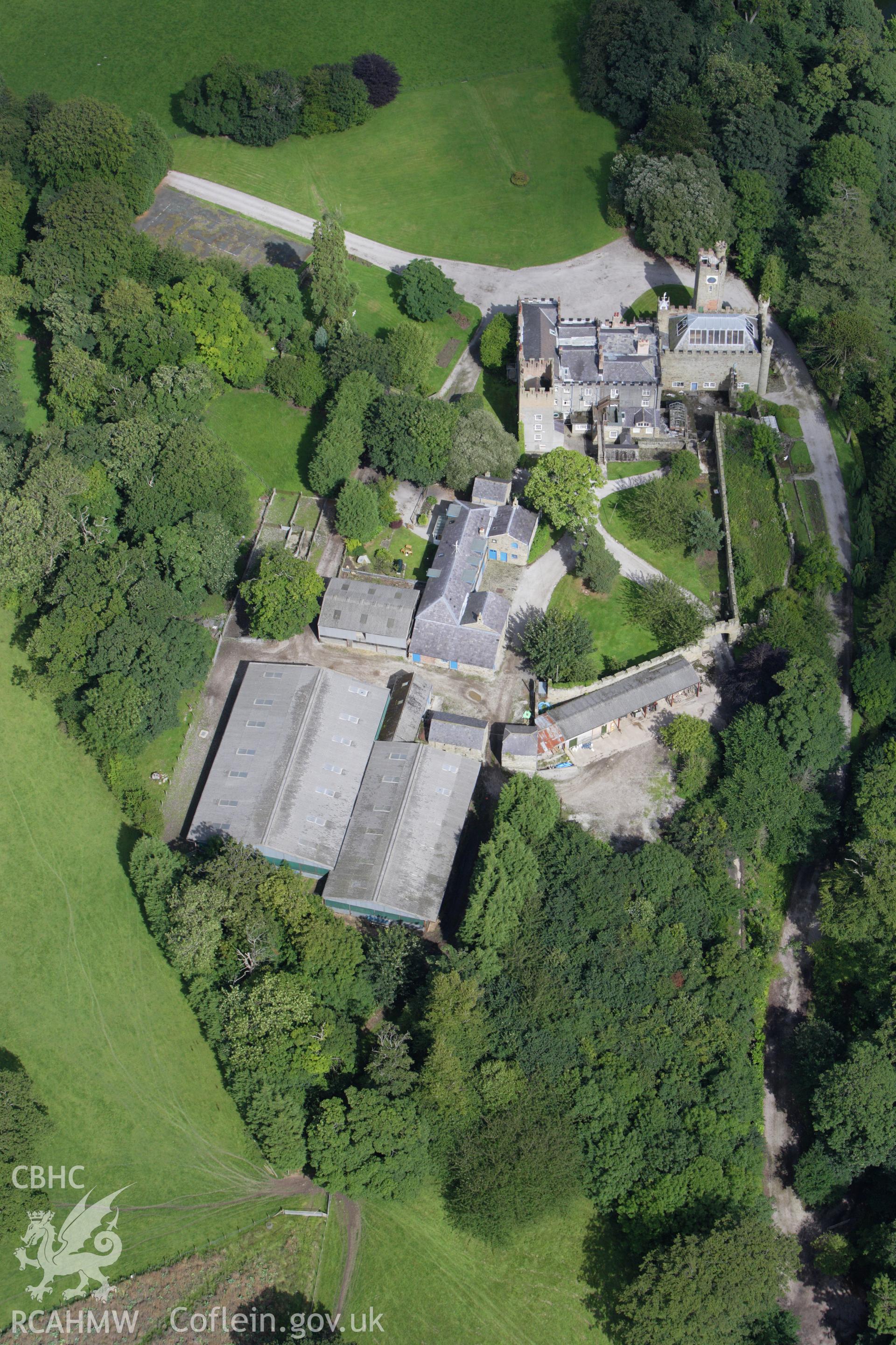 RCAHMW colour oblique aerial photograph of Gyrn Castle Grounds and Gardens. Taken on 30 July 2009 by Toby Driver