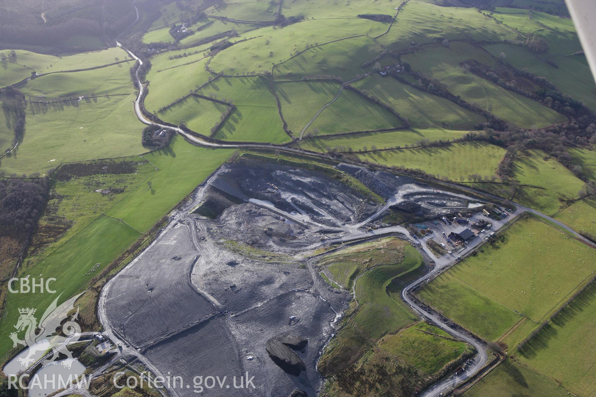 RCAHMW colour oblique aerial photograph of Brynposteg Lead Mine. Taken on 10 December 2009 by Toby Driver