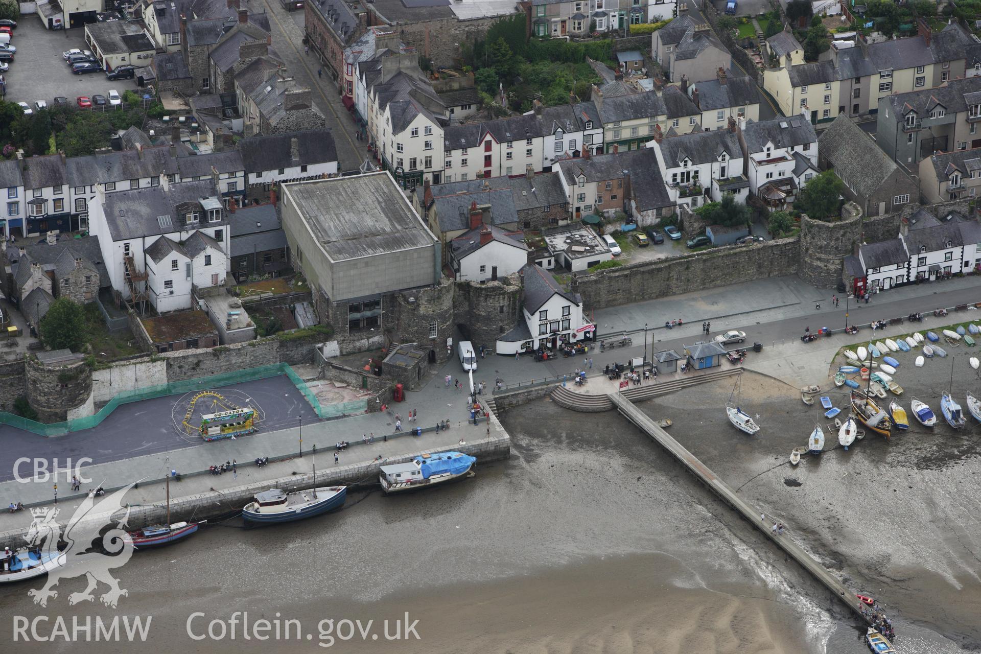 RCAHMW colour oblique aerial photograph of Conwy Town Walls. Taken on 06 August 2009 by Toby Driver