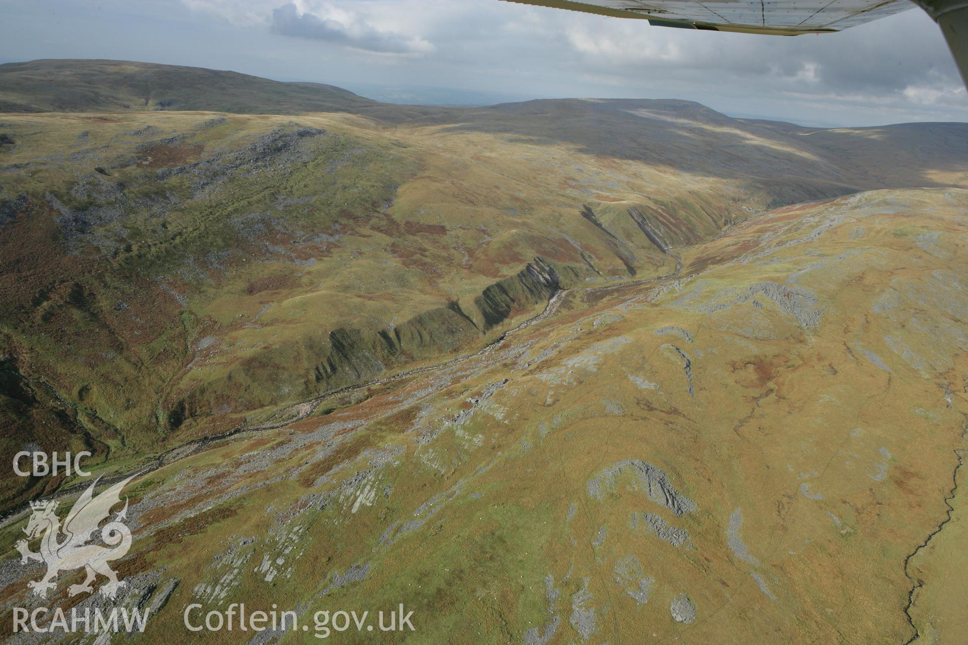 RCAHMW colour oblique aerial photograph of Upper Cwm Twrch, deserted rural settlement, looking towards the north-west. Taken on 14 October 2009 by Toby Driver