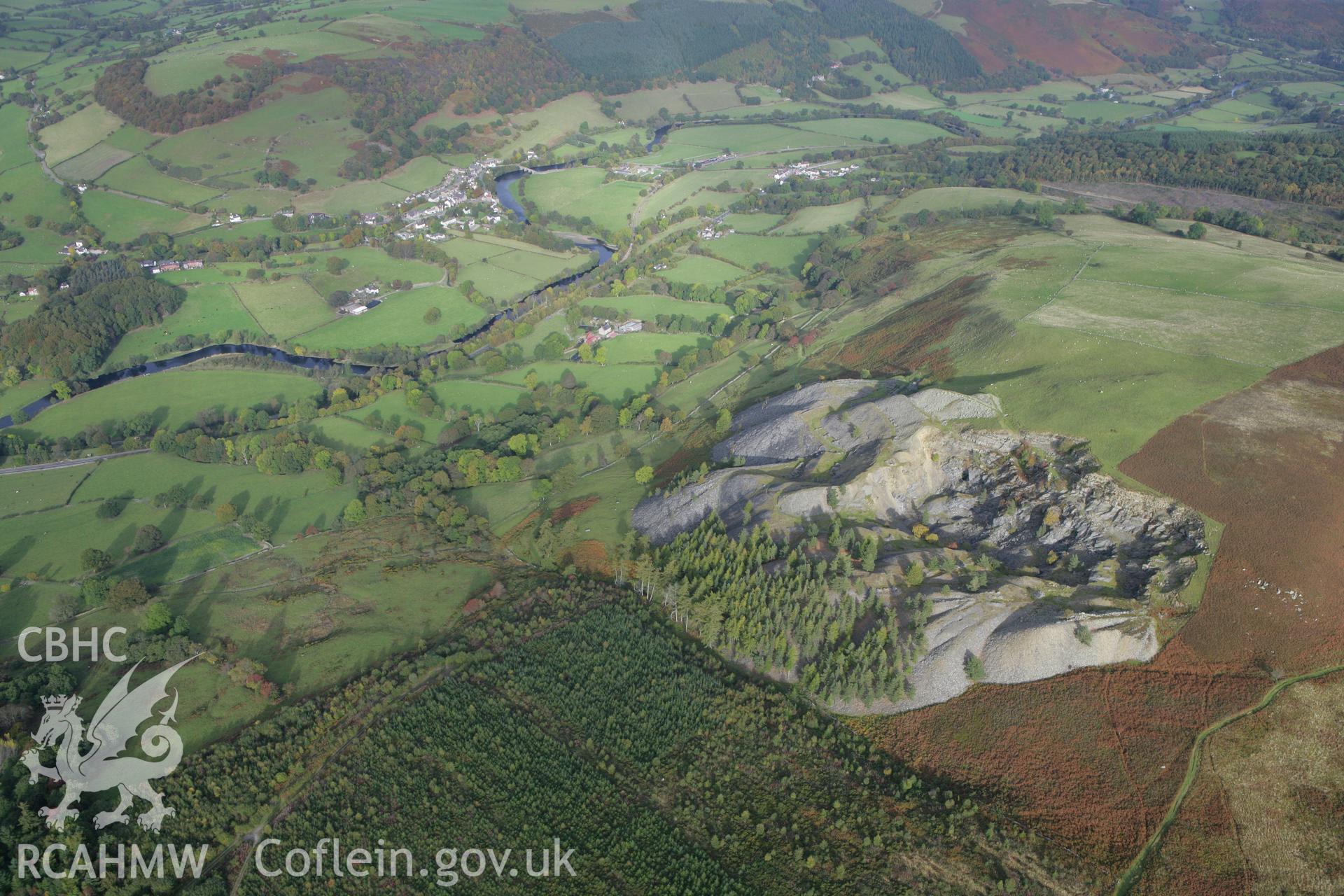RCAHMW colour oblique aerial photograph of Penarth Slate Quarry, Corwen. Taken on 13 October 2009 by Toby Driver