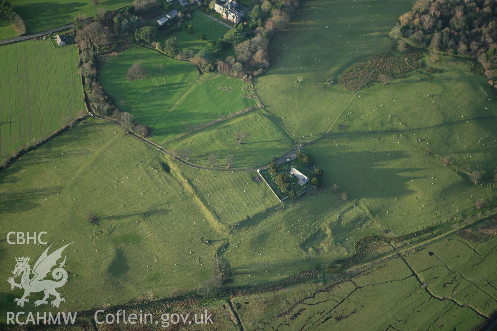 RCAHMW colour oblique aerial photograph of Kanovium (or Canovium) Roman Military Settlement at Caerhun. Taken on 10 December 2009 by Toby Driver