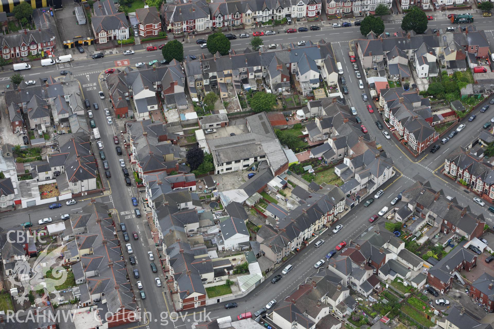 RCAHMW colour oblique aerial photograph of Al Noor Mosque, 23a Harrow Road, Newport. Taken on 09 July 2009 by Toby Driver