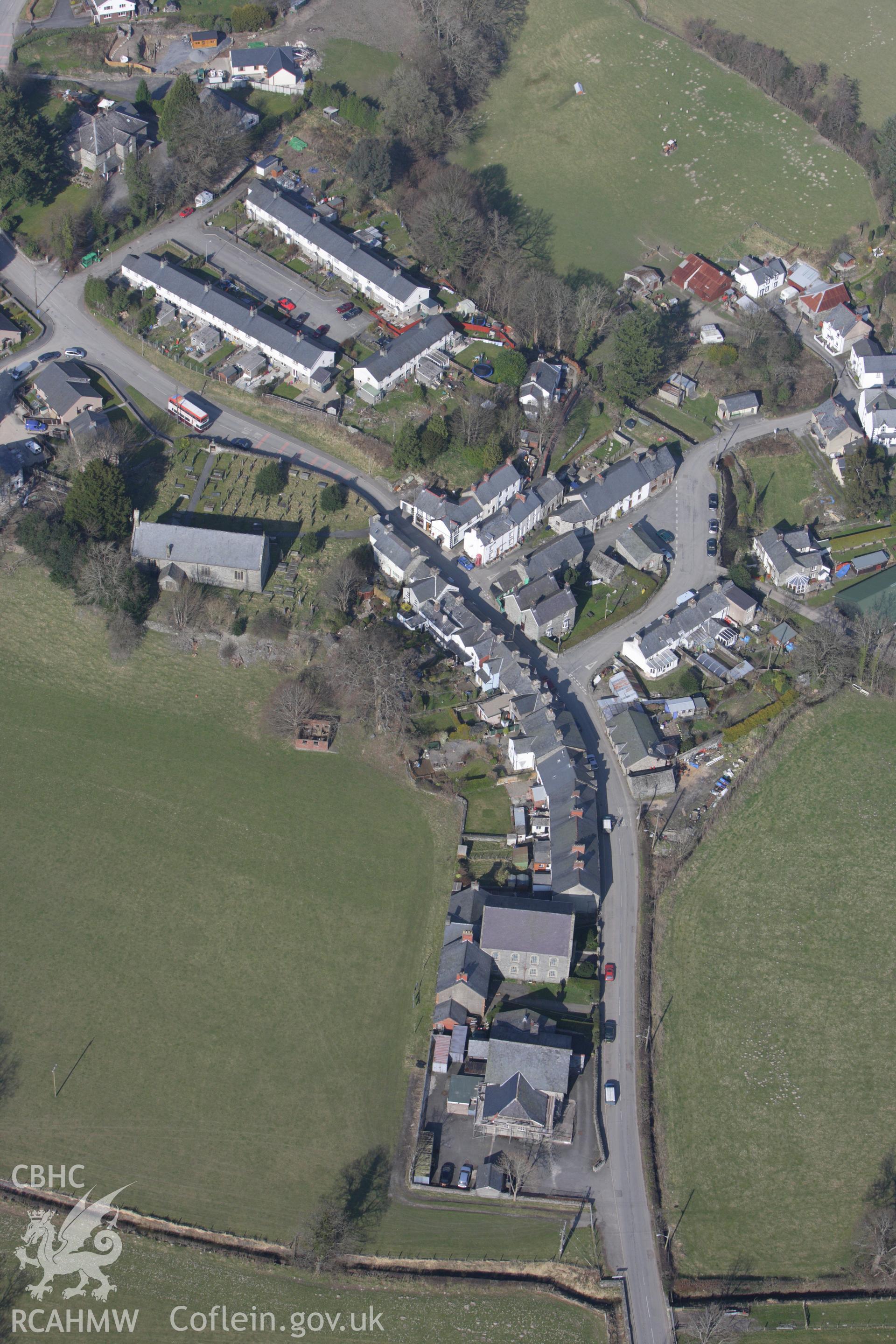 RCAHMW colour oblique photograph of Llandderfel, village. Taken by Toby Driver on 18/03/2009.