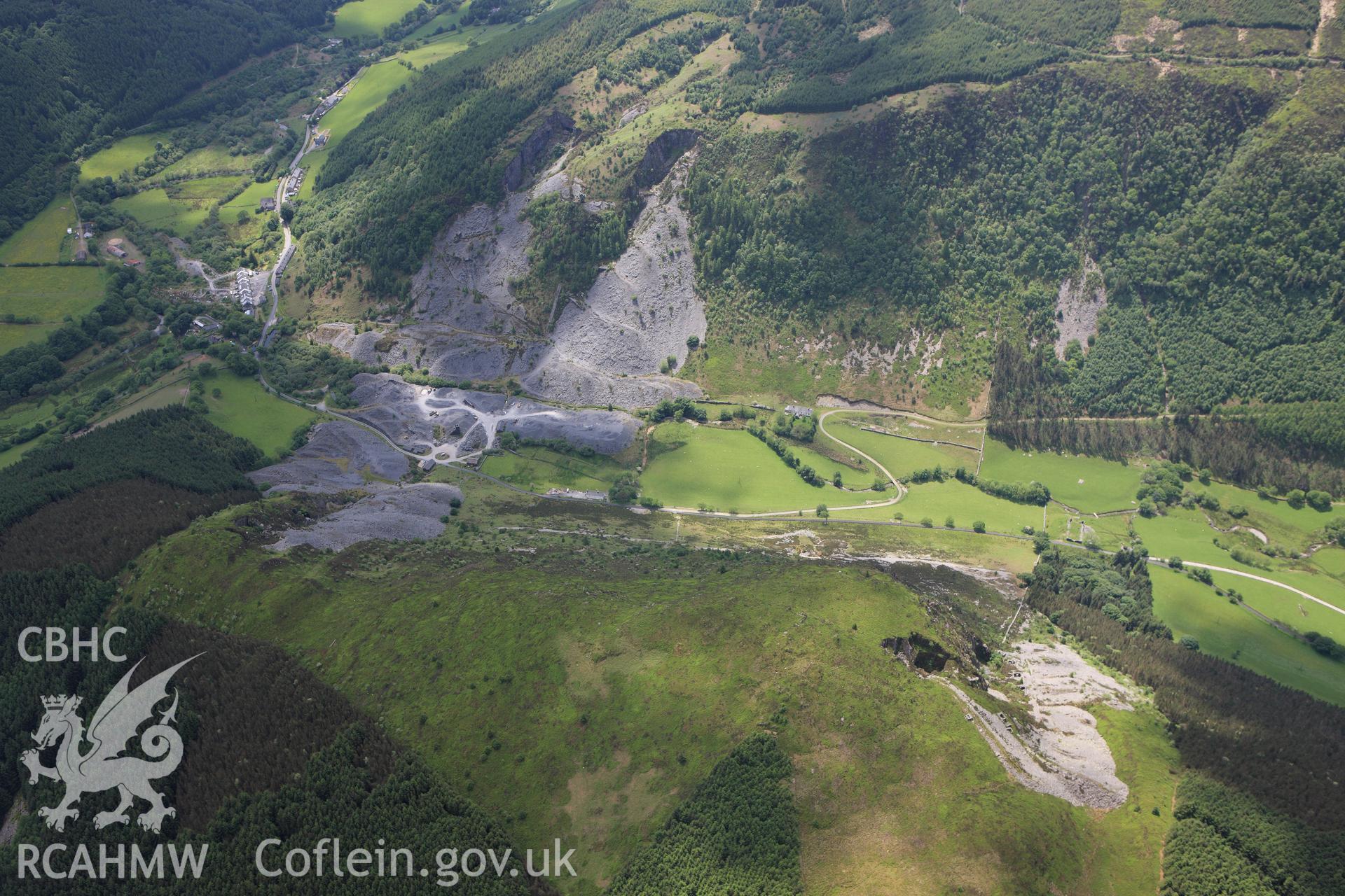 RCAHMW colour oblique aerial photograph of Aberllefenni Slate Quarry. Taken on 02 June 2009 by Toby Driver