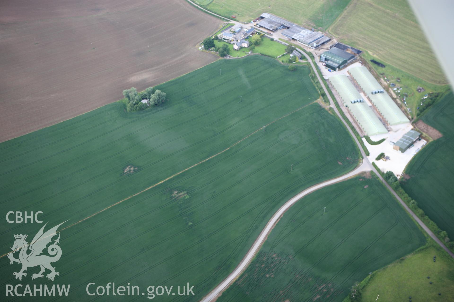 RCAHMW colour oblique aerial photograph of Trostrey Court Enclosure. Taken on 11 June 2009 by Toby Driver