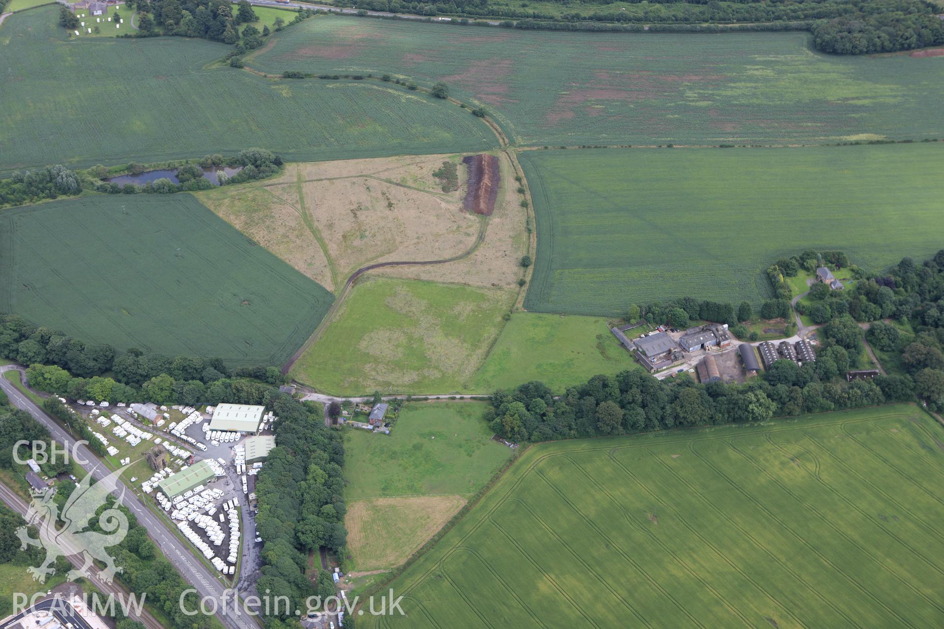 RCAHMW colour oblique aerial photograph of a section of Offa's Dyke north of Home Farm. Taken on 08 July 2009 by Toby Driver