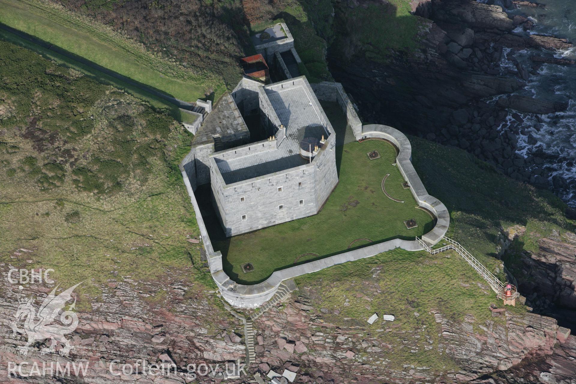 RCAHMW colour oblique aerial photograph of West Blockhouse Fort. Taken on 28 January 2009 by Toby Driver