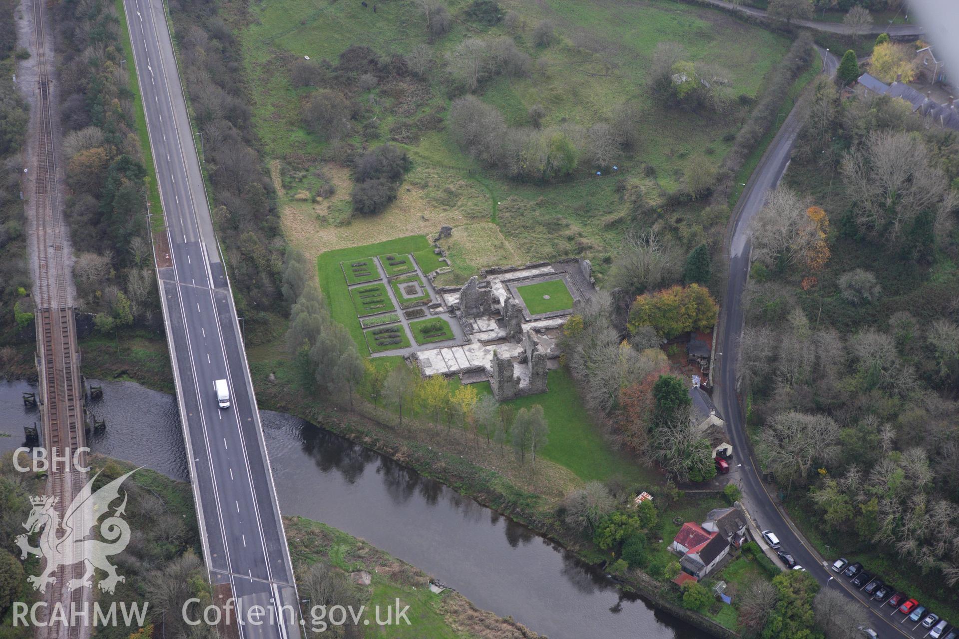 RCAHMW colour oblique aerial photograph of Priory of St Mary and St Thomas The Martyr, Haverfordwest. Taken on 09 November 2009 by Toby Driver