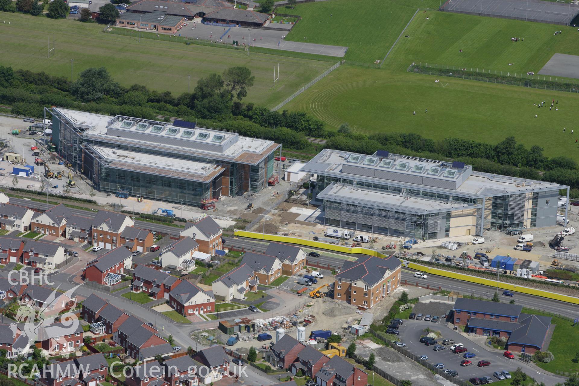 RCAHMW colour oblique aerial photograph of Welsh Assembly Government and County Council offices, Aberystwyth. Taken on 02 June 2009 by Toby Driver