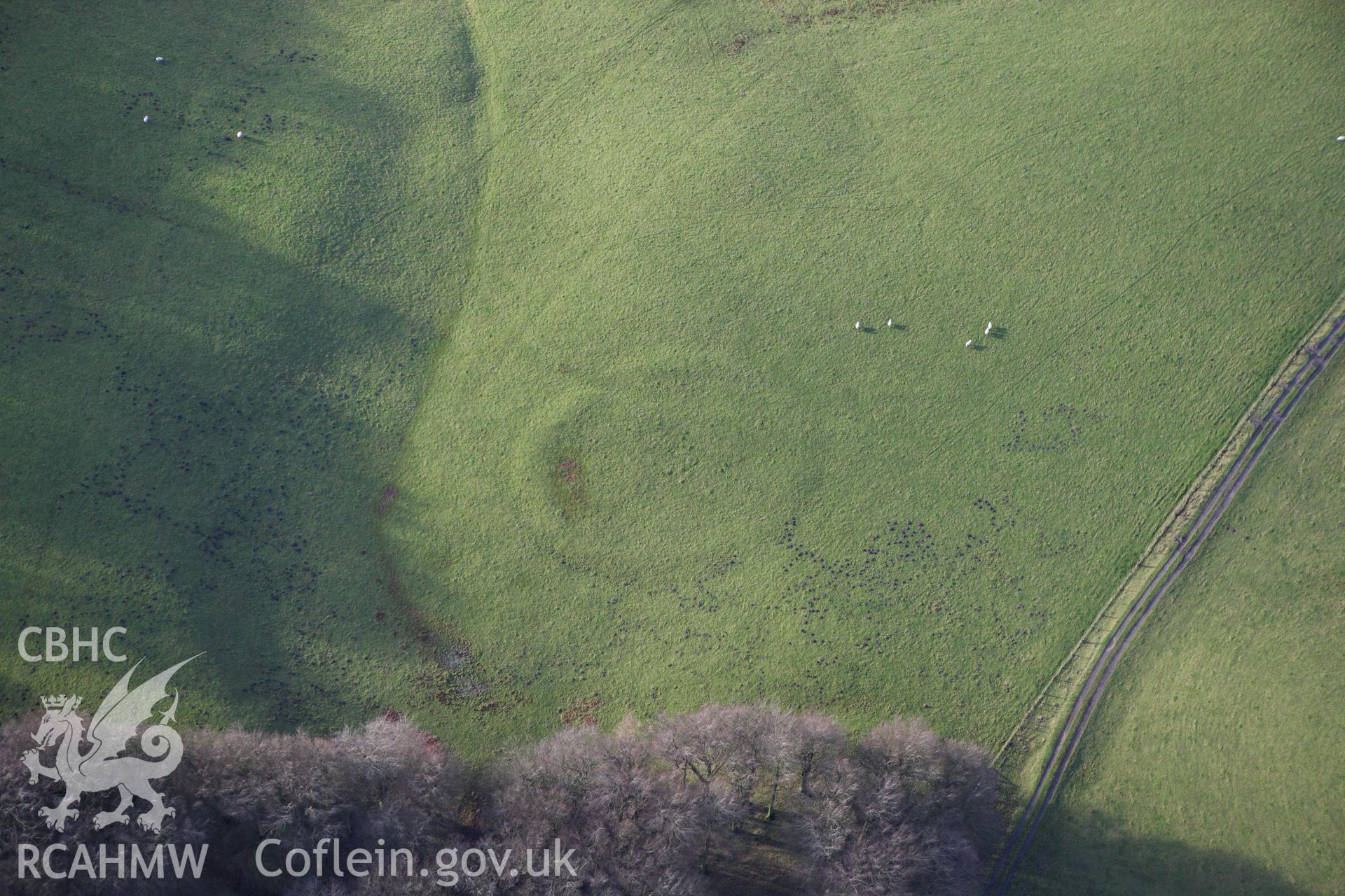 RCAHMW colour oblique aerial photograph of Black Gate Enclosure. Taken on 10 December 2009 by Toby Driver