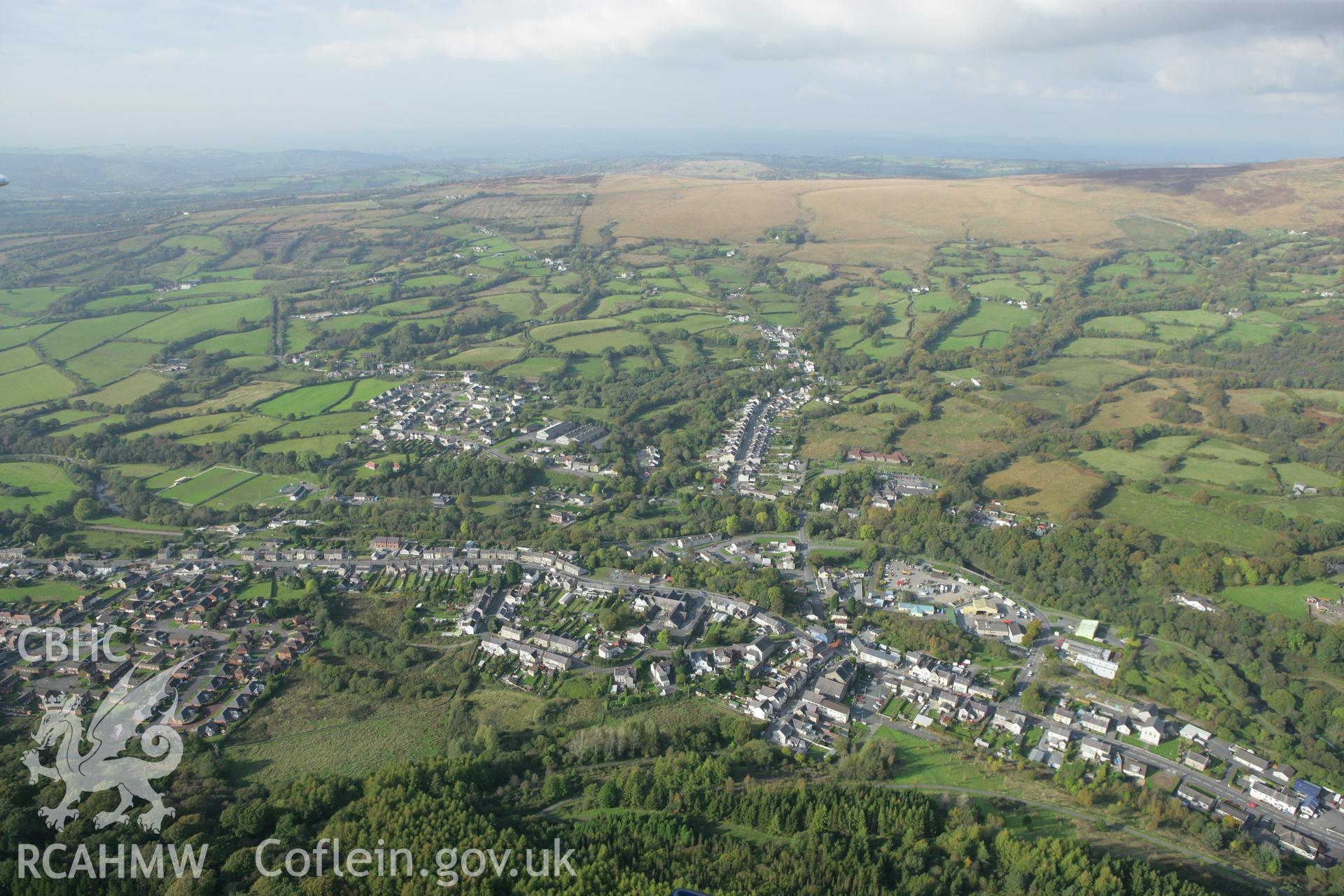 RCAHMW colour oblique aerial photograph of Glanaman from the south. Taken on 14 October 2009 by Toby Driver