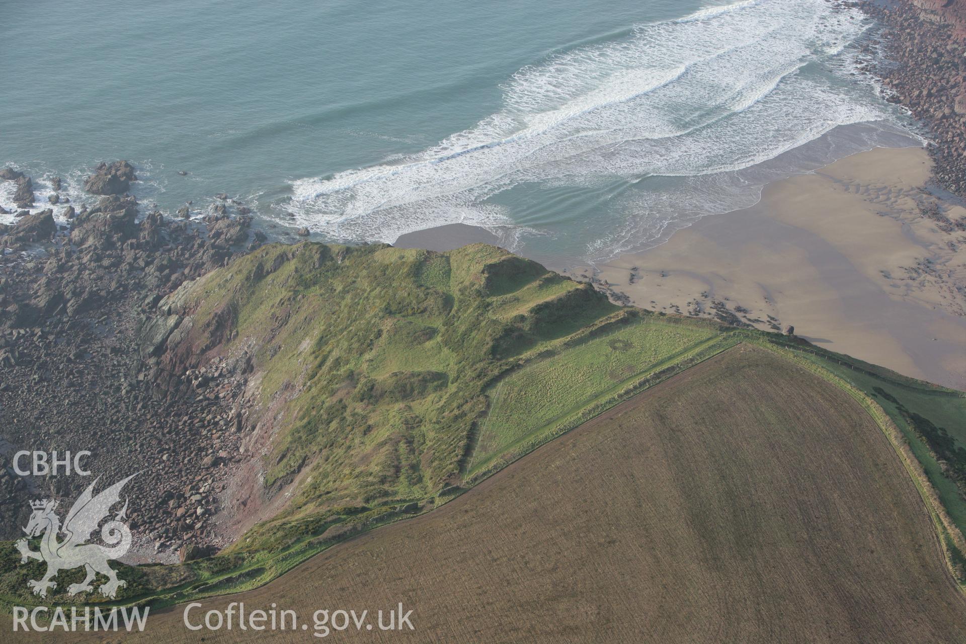RCAHMW colour oblique aerial photograph of Great Castle Head Promontory Fort. Taken on 28 January 2009 by Toby Driver