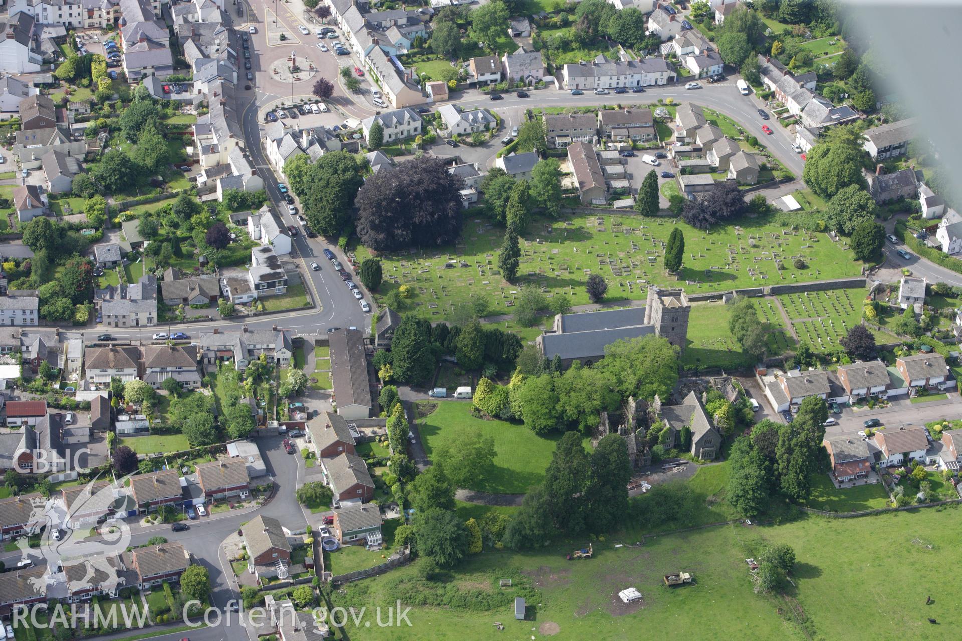 RCAHMW colour oblique aerial photograph of St Mary's Church, Usk. Taken on 11 June 2009 by Toby Driver