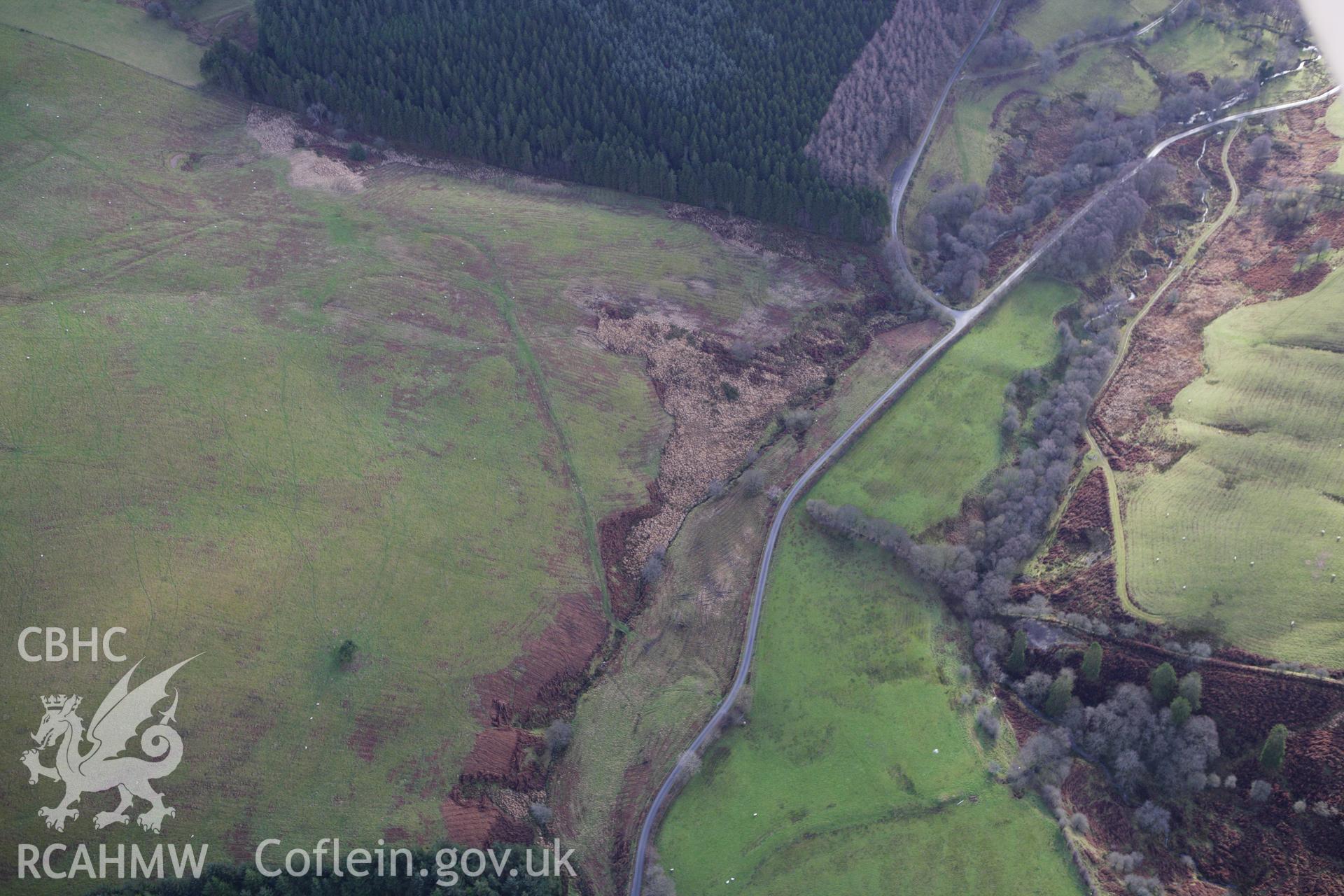 RCAHMW colour oblique aerial photograph of a section of the Monk's Trod from Abbey Cwm Hir to Park and Moel Hywel. Taken on 10 December 2009 by Toby Driver