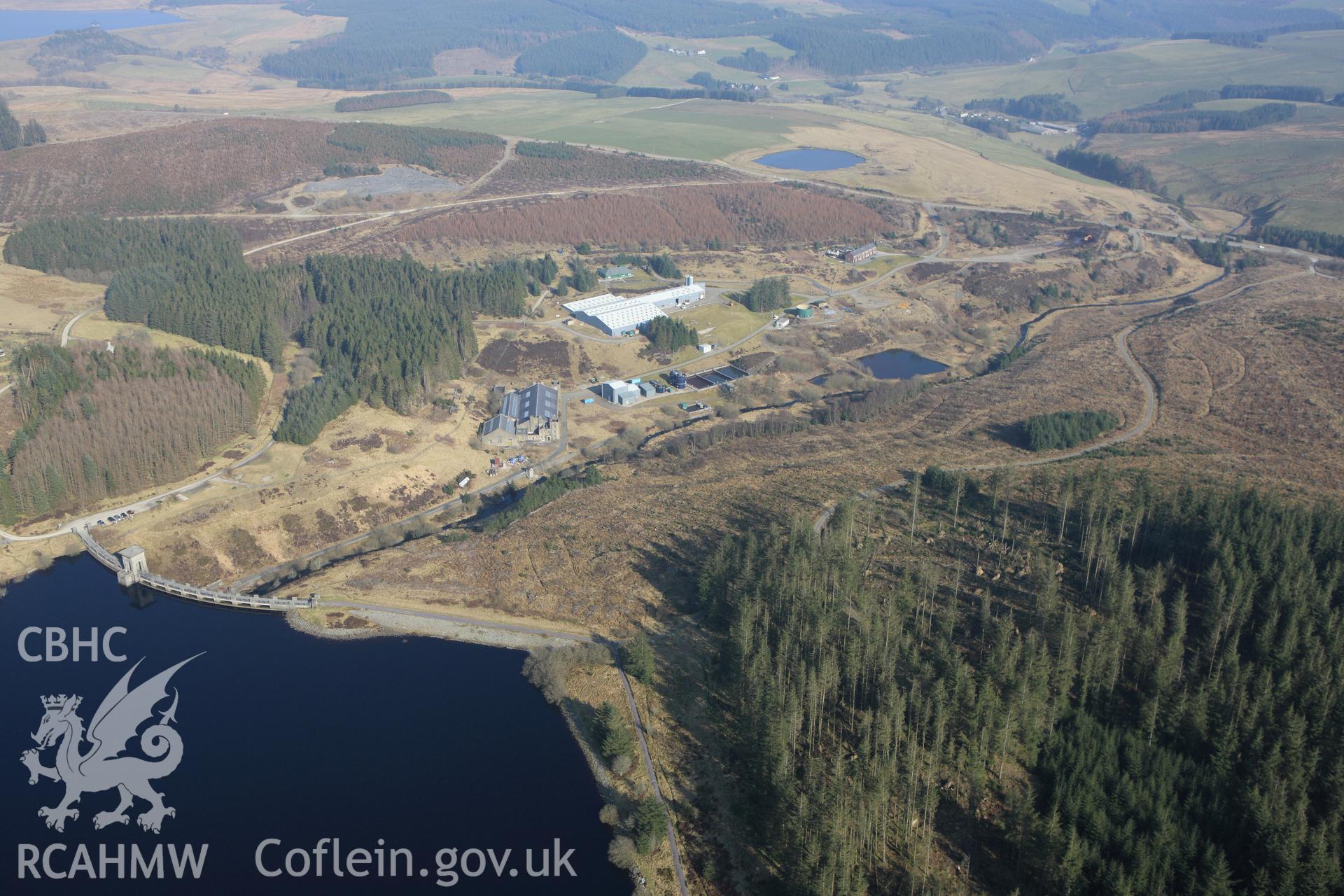 RCAHMW colour oblique photograph of Alwen Reservoir, Water Works. Taken by Toby Driver on 18/03/2009.