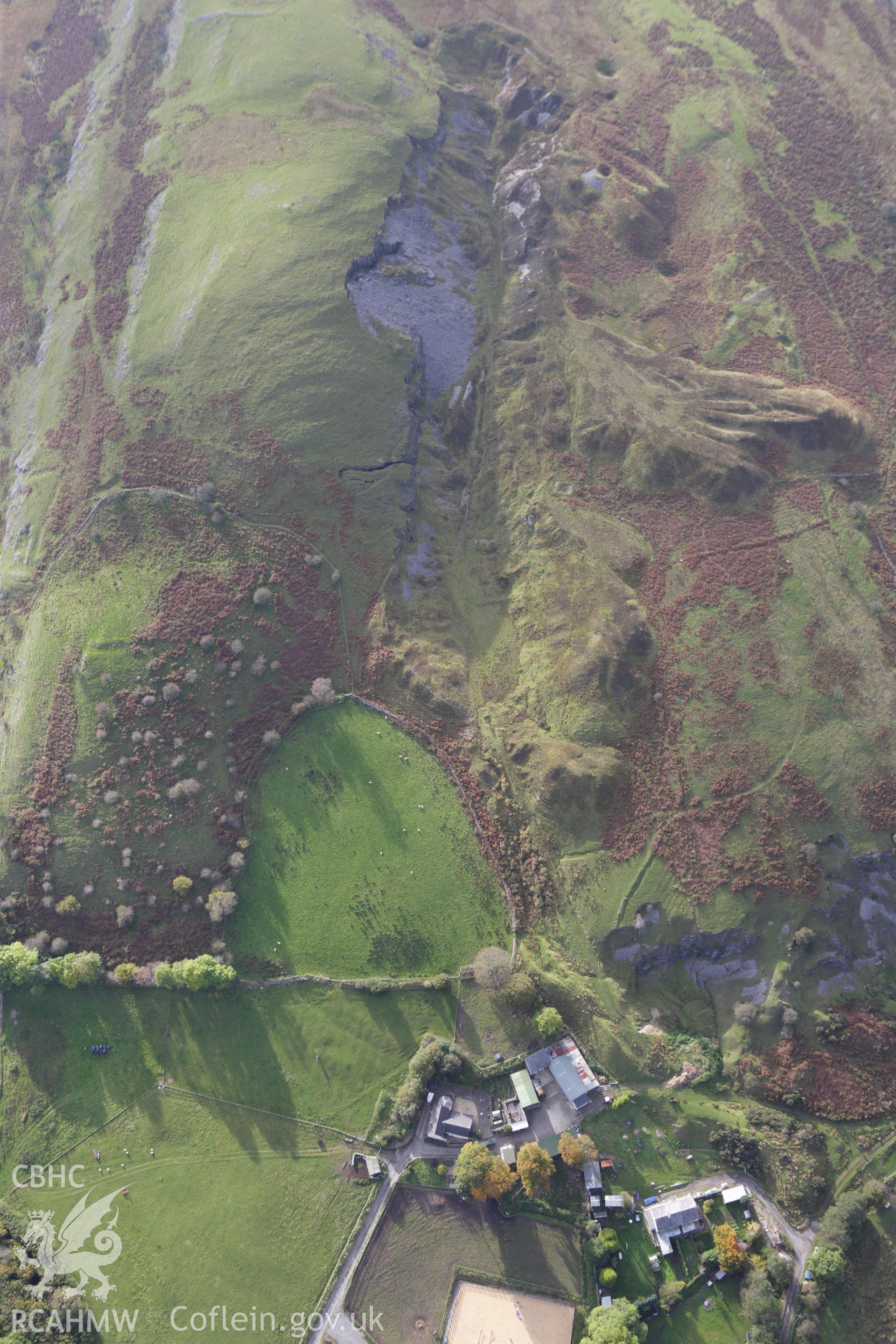 RCAHMW colour oblique aerial photograph of Penderyn Quarries. Taken on 14 October 2009 by Toby Driver