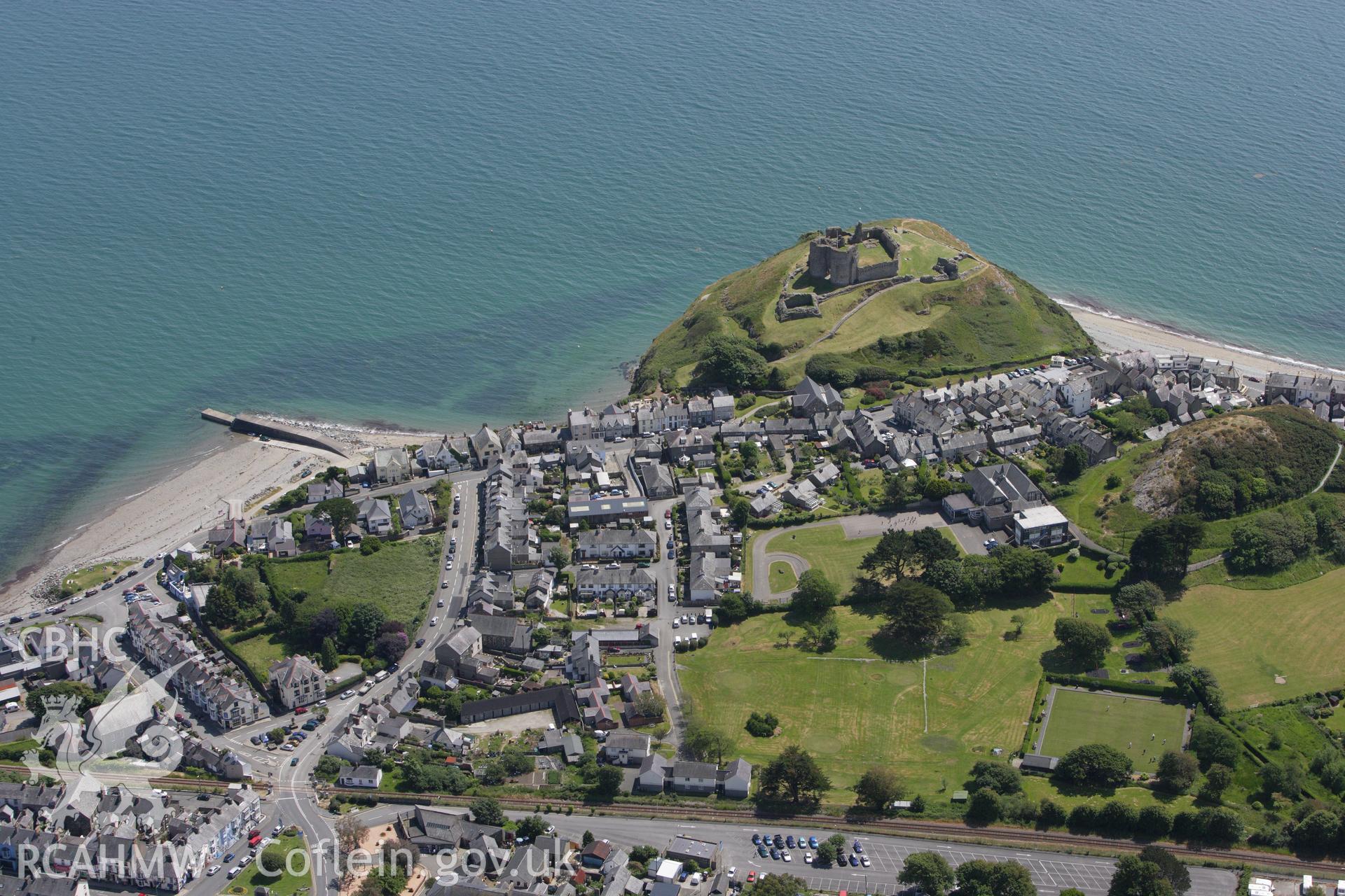 RCAHMW colour oblique aerial photograph of Criccieth Castle. Taken on 16 June 2009 by Toby Driver