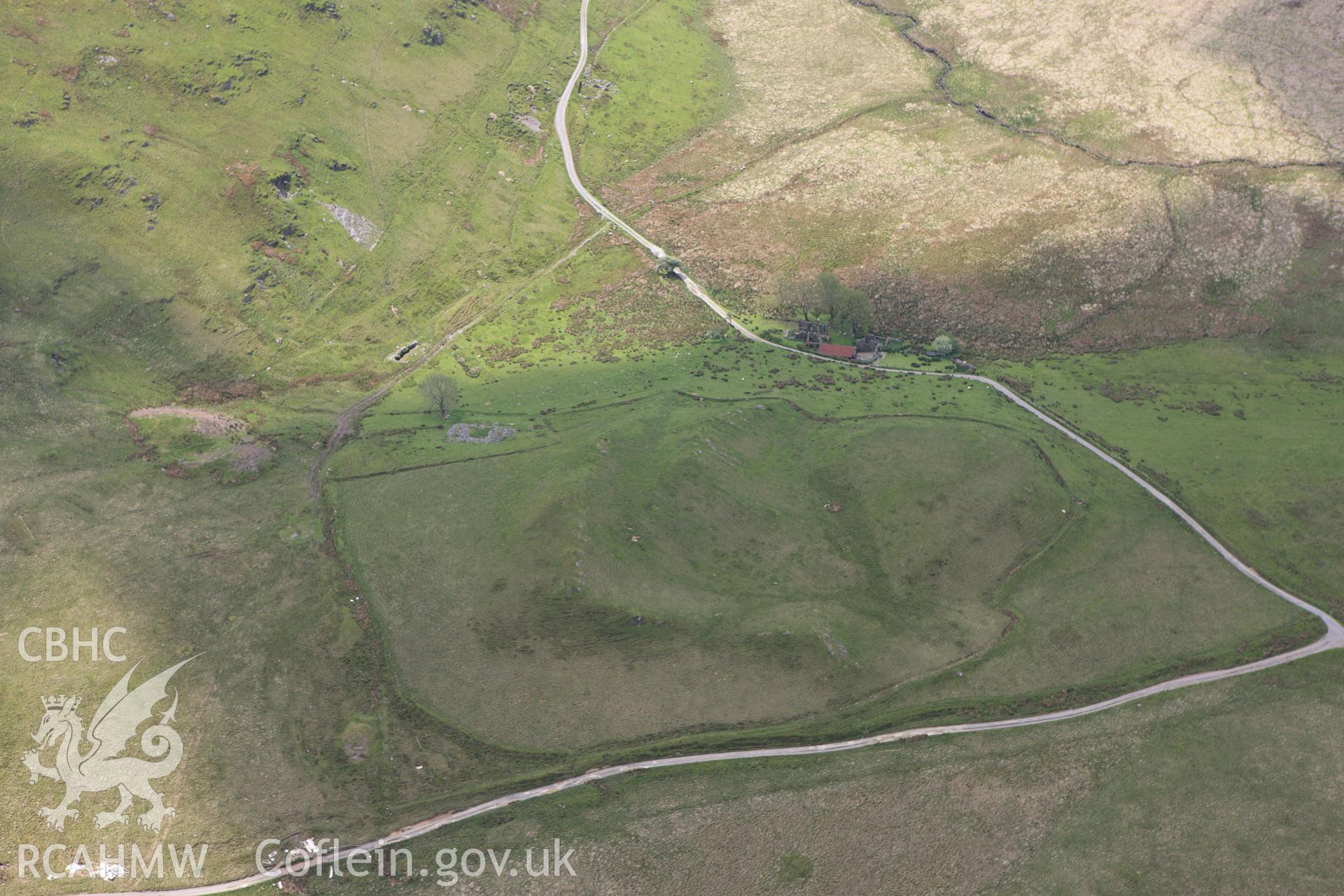 RCAHMW colour oblique aerial photograph of Bwlch-Ystyllen Lead Mine. Taken on 02 June 2009 by Toby Driver