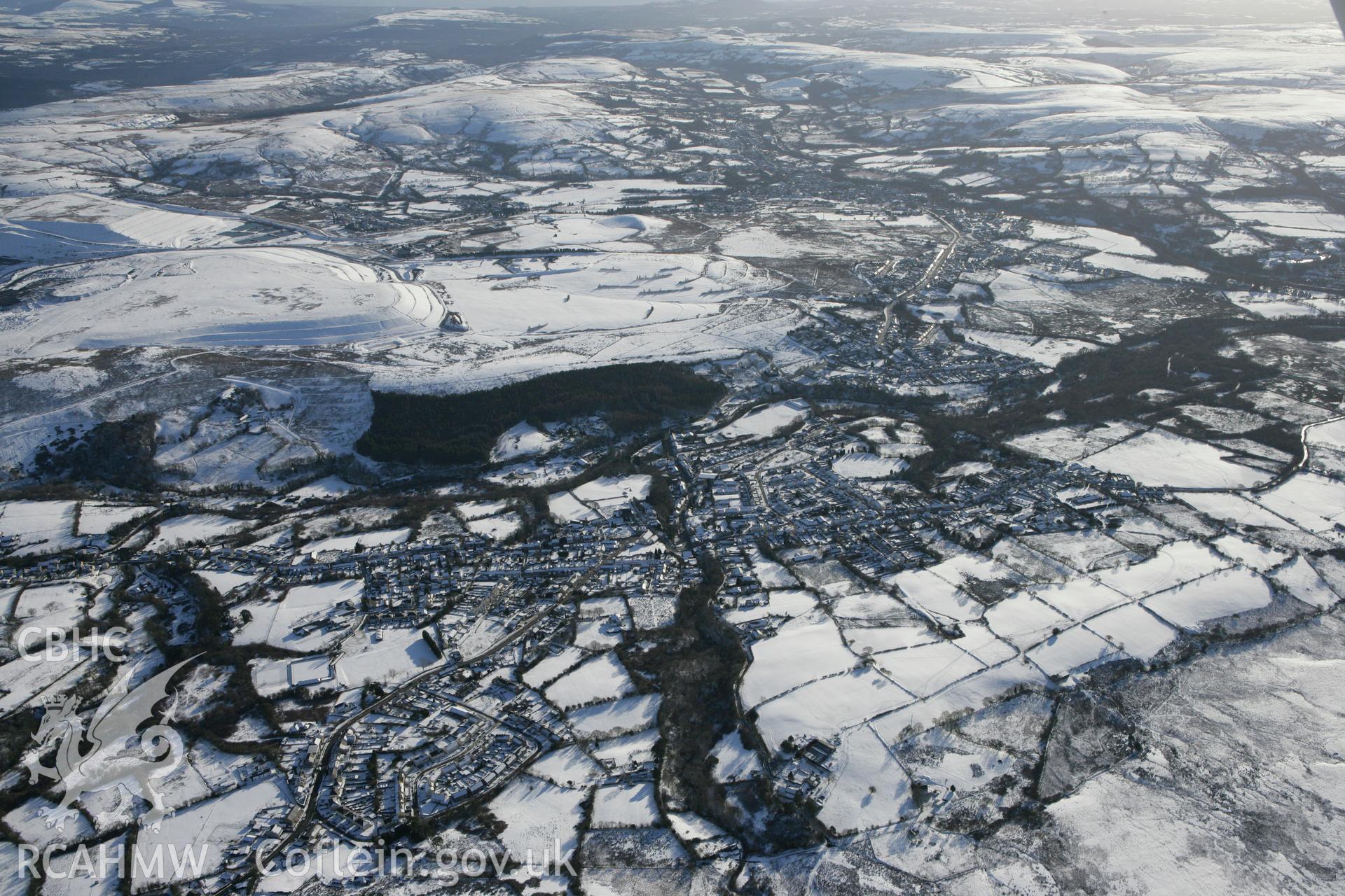 RCAHMW colour oblique photograph of Brynamman, winter landscape from the north. Taken by Toby Driver on 06/02/2009.