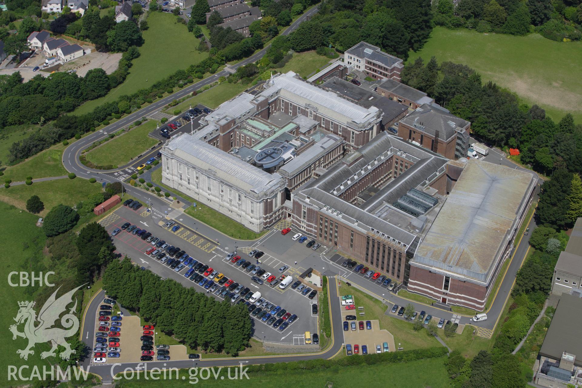 RCAHMW colour oblique aerial photograph of National Library of Wales, Aberystwyth. Taken on 02 June 2009 by Toby Driver