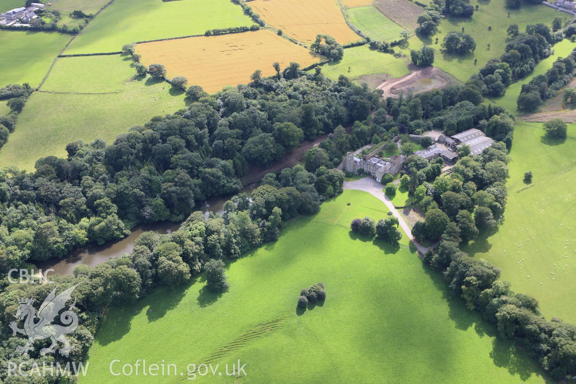 RCAHMW colour oblique aerial photograph of Gyrn Castle Grounds and Gardens. Taken on 30 July 2009 by Toby Driver